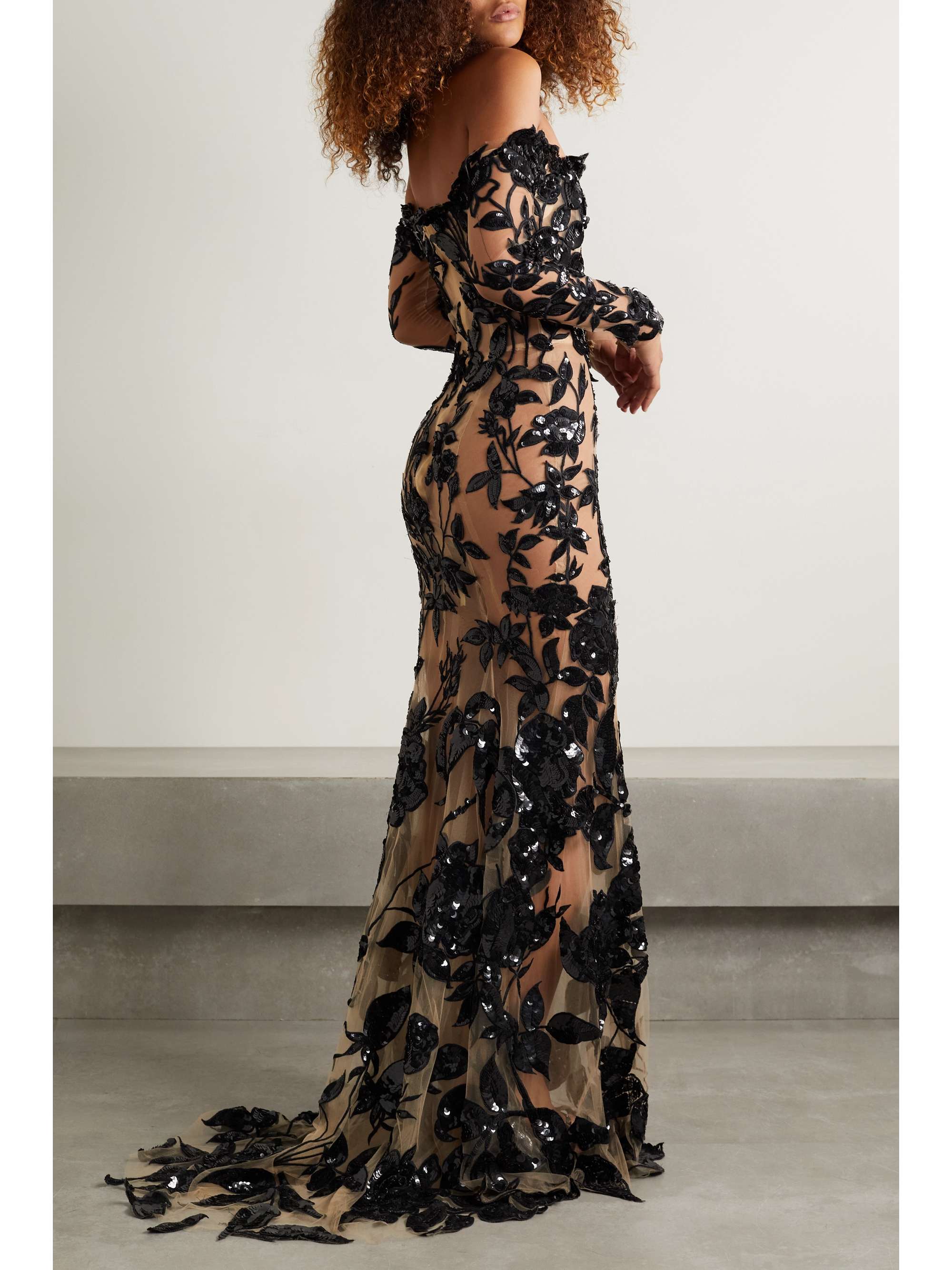 OSCAR DE LA RENTA Off-the-shoulder sequin-embellished tulle gown