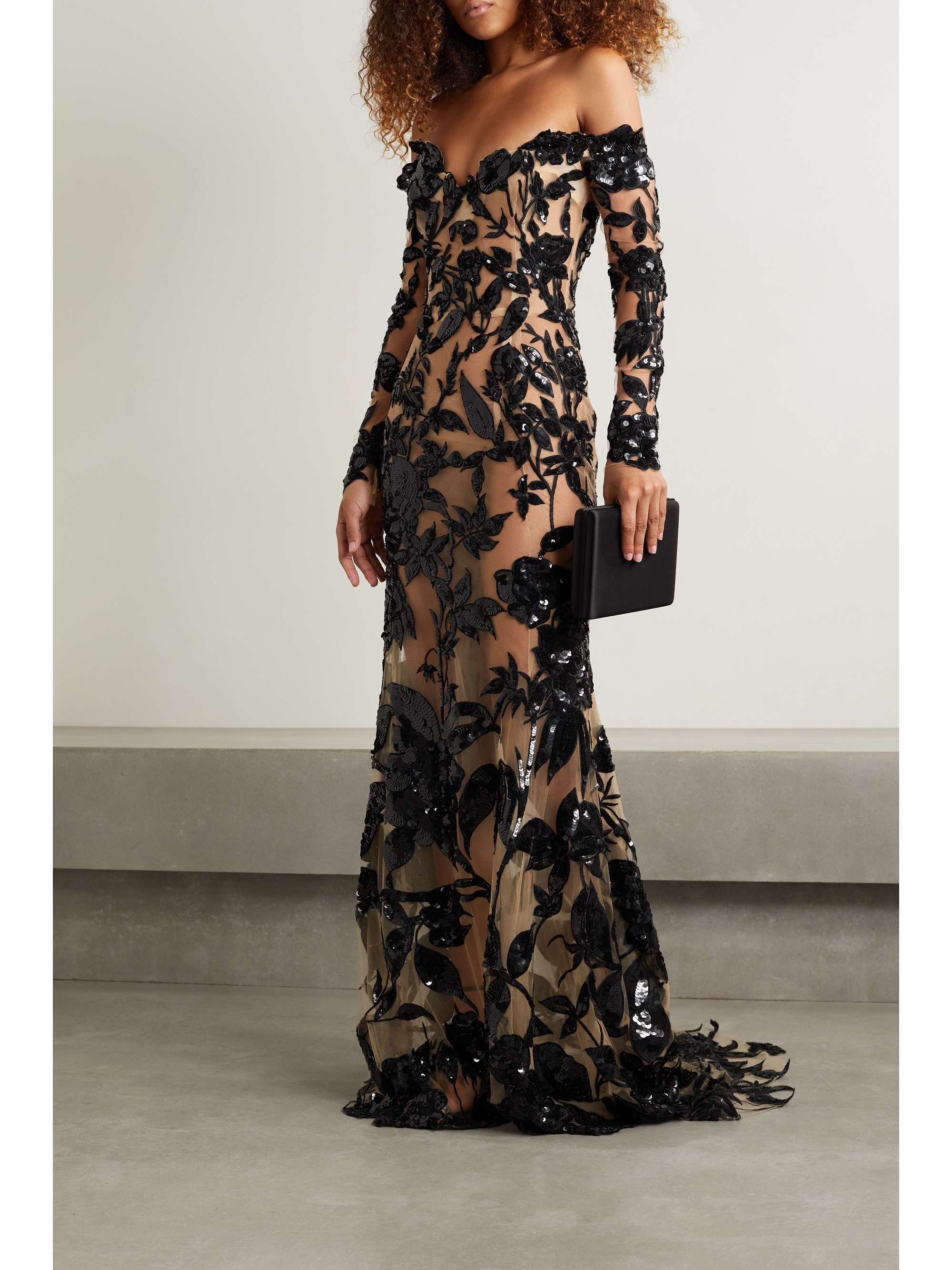 OSCAR DE LA RENTA Off-the-shoulder sequin-embellished tulle gown