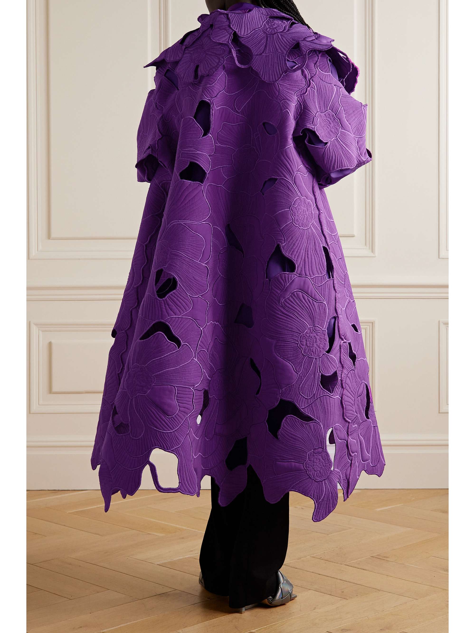 OSCAR DE LA RENTA Cutout embroidered crepe coat