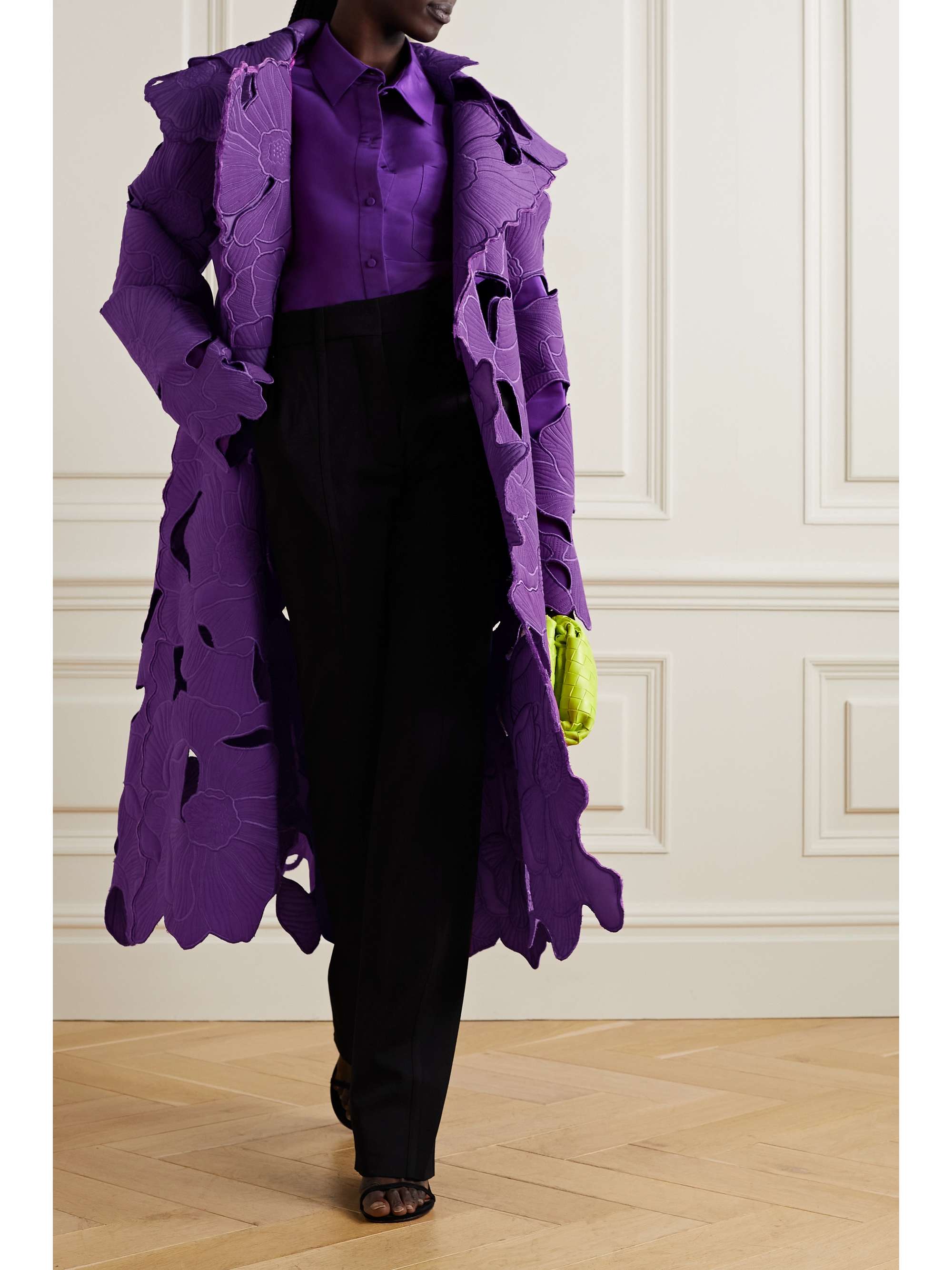 OSCAR DE LA RENTA Cutout embroidered crepe coat