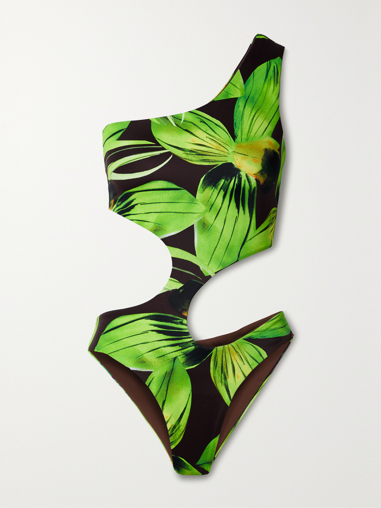 Louisa Ballou - Carve One-shoulder Cutout Printed Stretch Swimsuit - Green