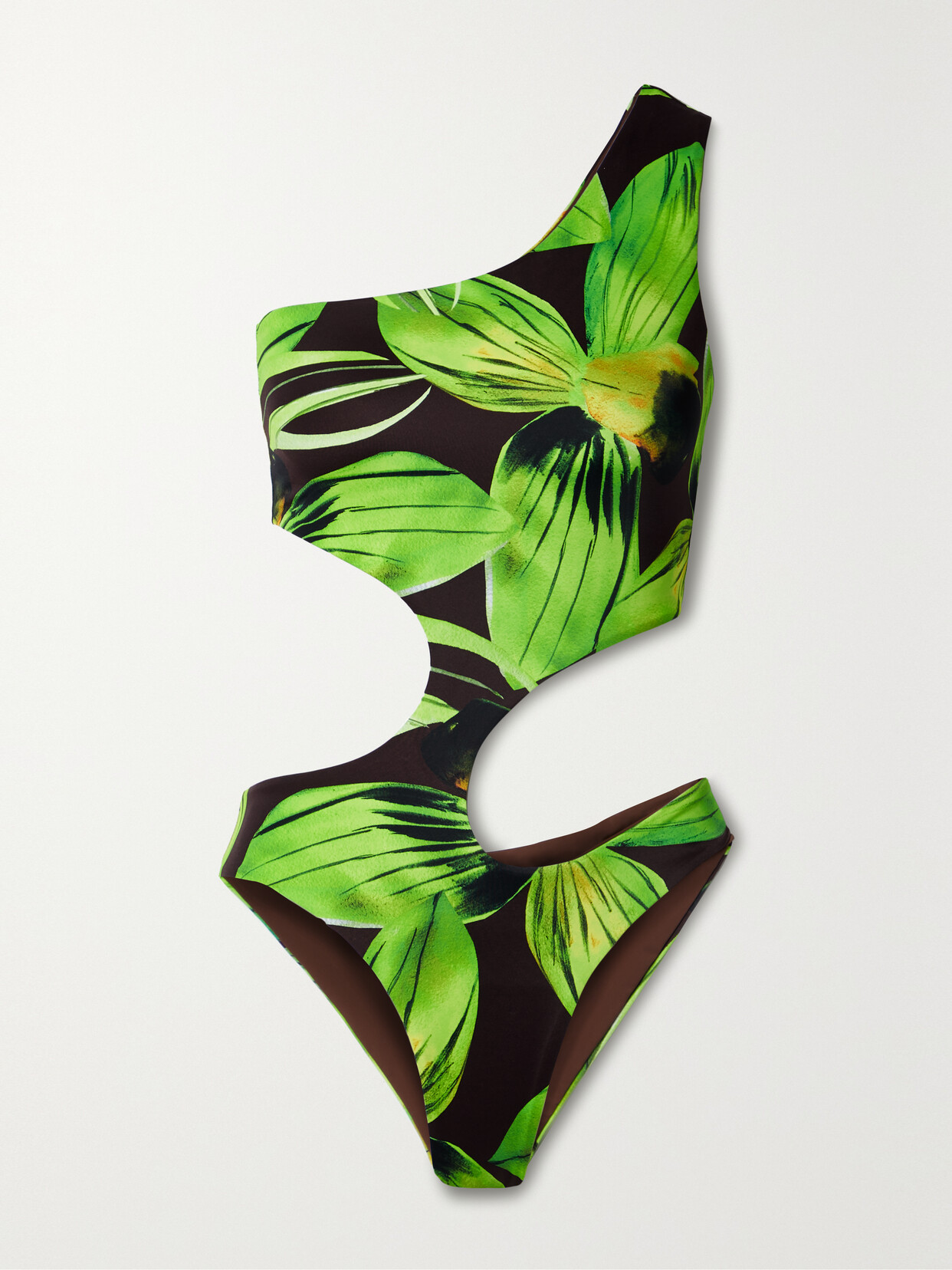 Louisa Ballou - Carve One-shoulder Cutout Printed Stretch Swimsuit - Green