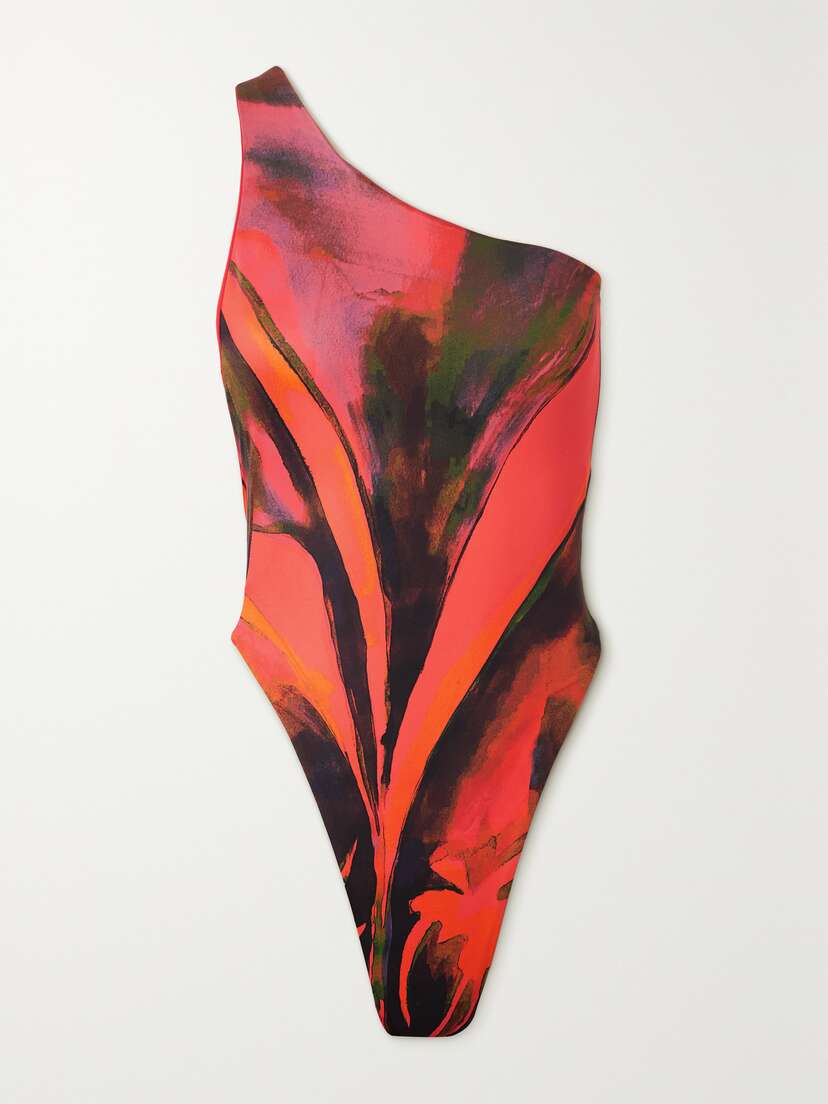 Louisa Ballou Plunge One-shoulder Printed Swimsuit - x large