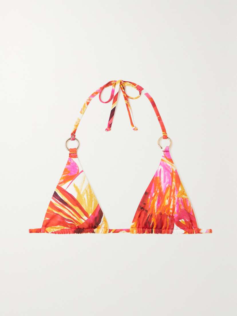 Louisa Ballou Embellished Printed Triangle Bikini Top