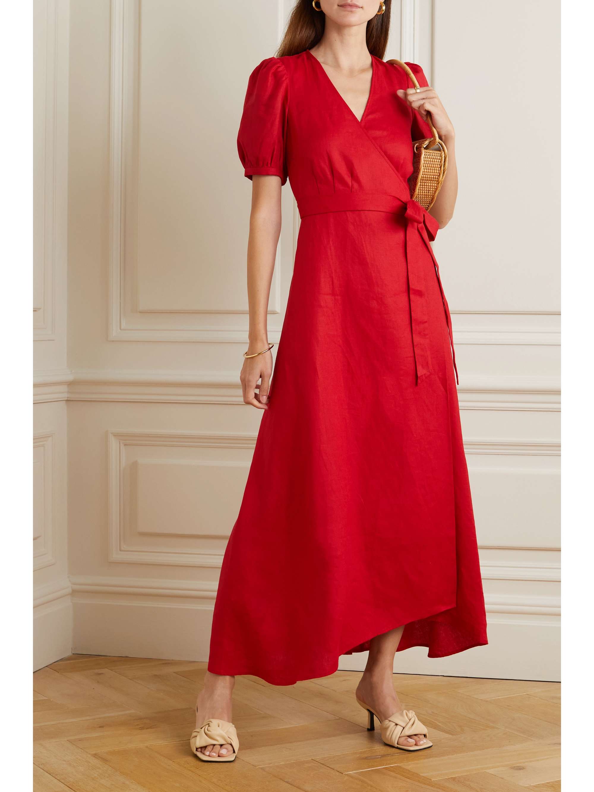 REFORMATION Weiss linen midi wrap dress