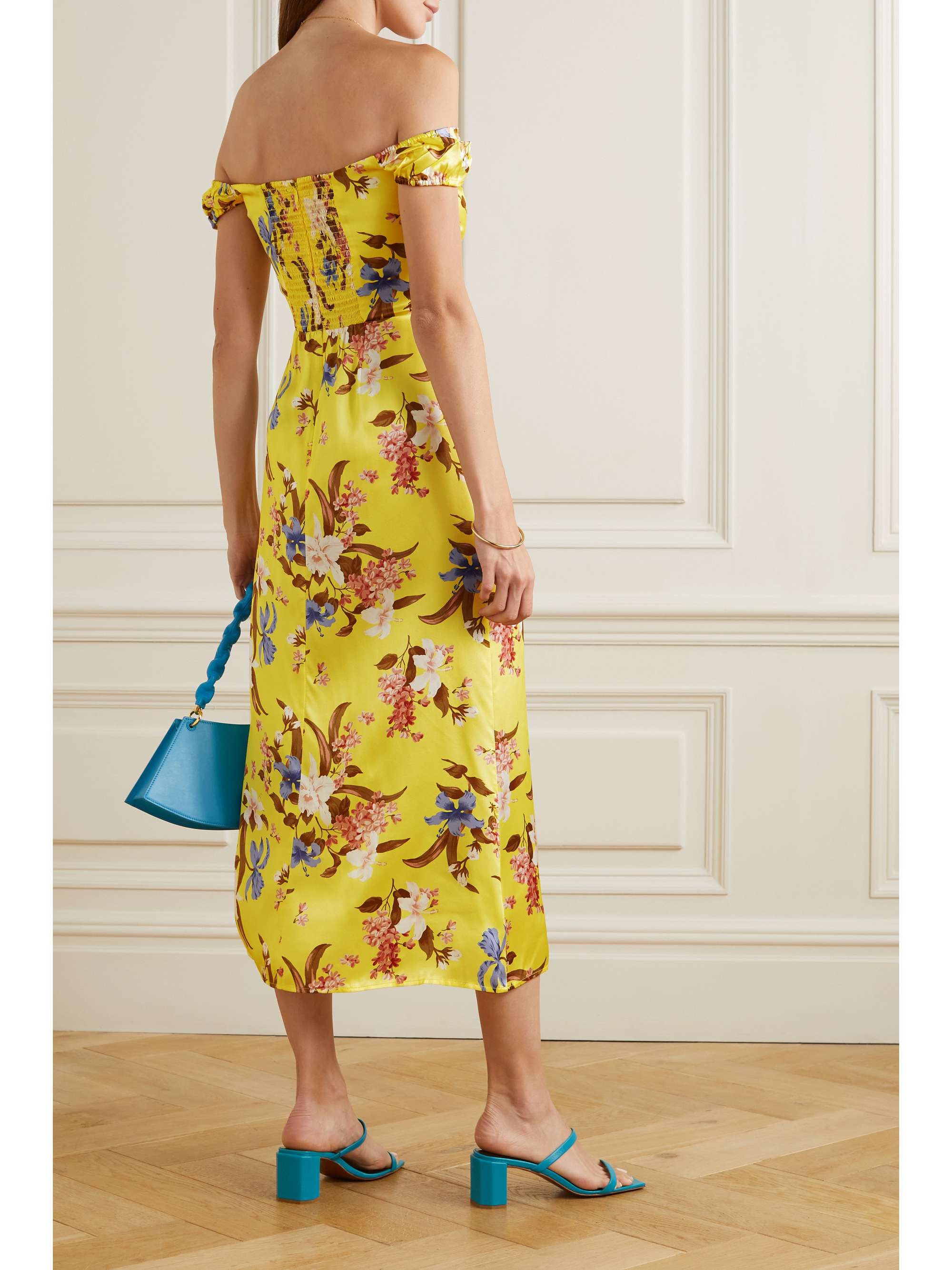 REFORMATION Genesis off-the-shoulder floral-print silk-charmeuse midi wrap-effect dress