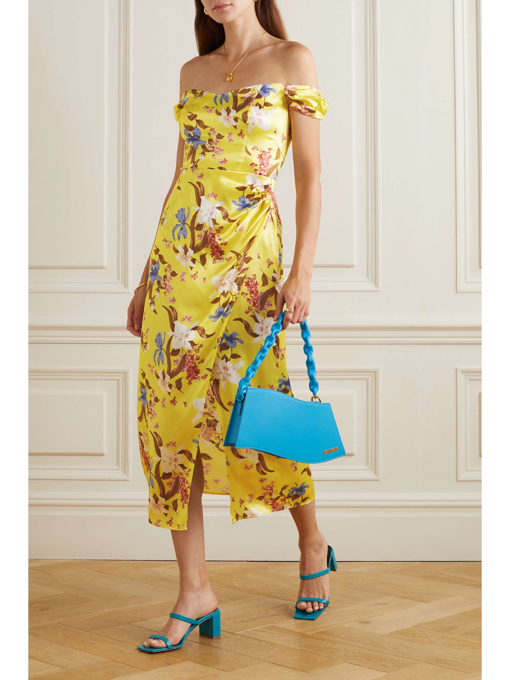 REFORMATION Genesis off-the-shoulder floral-print silk-charmeuse midi wrap-effect dress