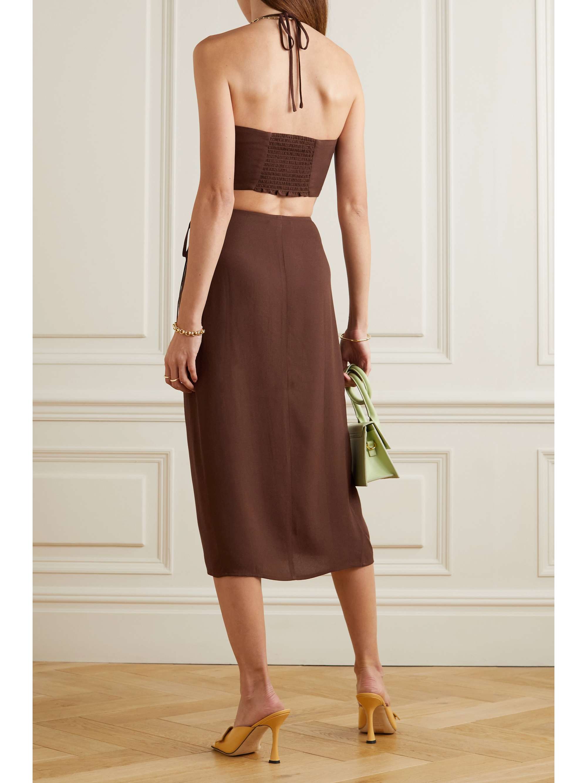 REFORMATION Voyage crepe top and midi wrap skirt set