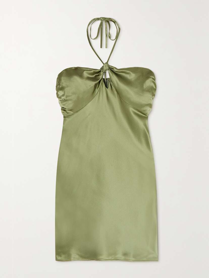 Reformation Sorrentine Knotted Cutout Silk-charmeuse Halterneck Mini Dress