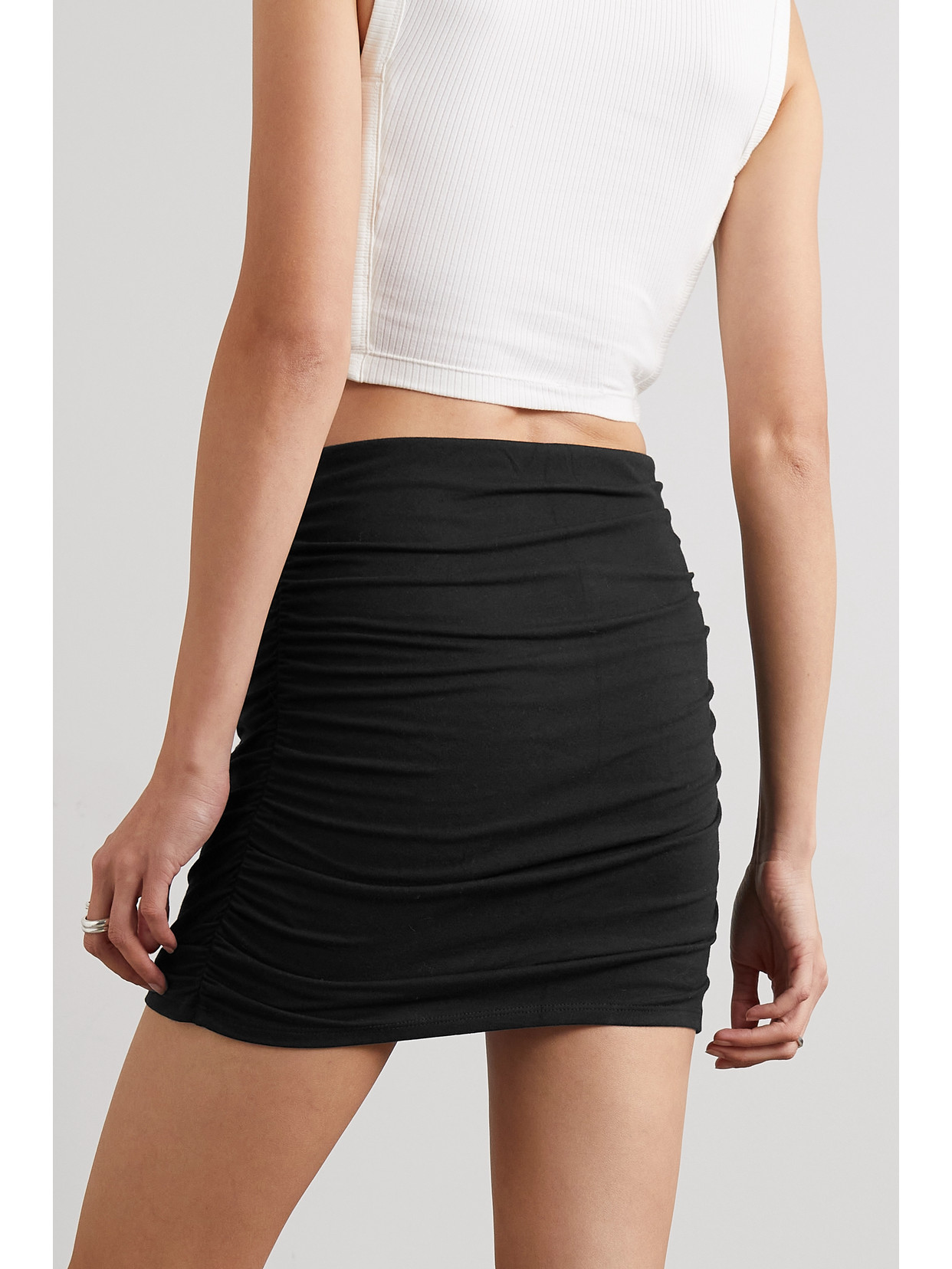 Reformation - Melonie Ruched Stretch Organic Cotton Mini Skirt - Black