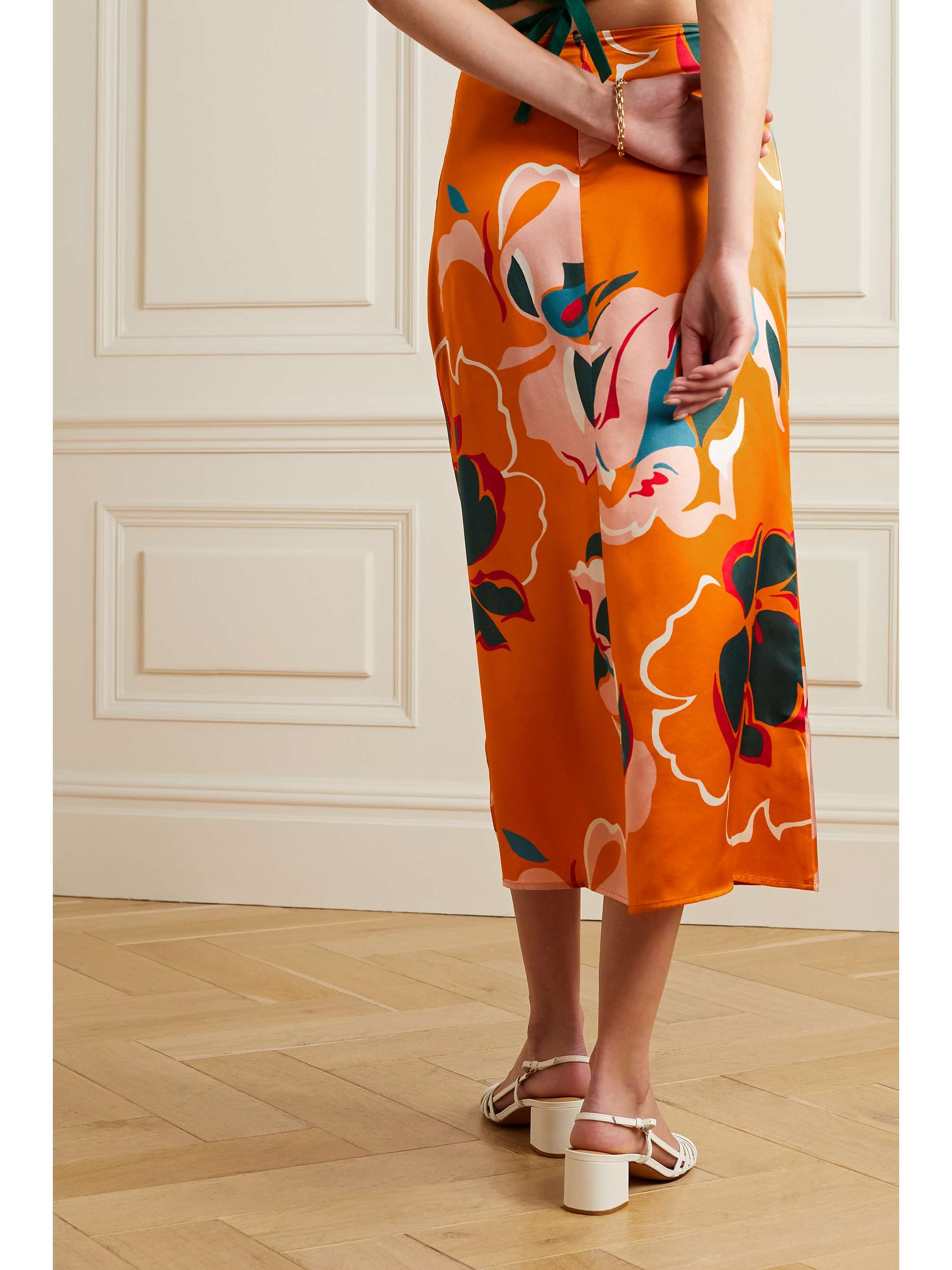 REFORMATION Sabine floral-print silk-charmeuse midi skirt
