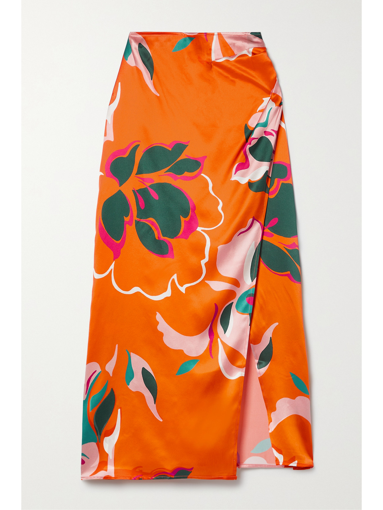 Reformation Sabine Floral-print Silk-charmeuse Midi Skirt In Orange ...