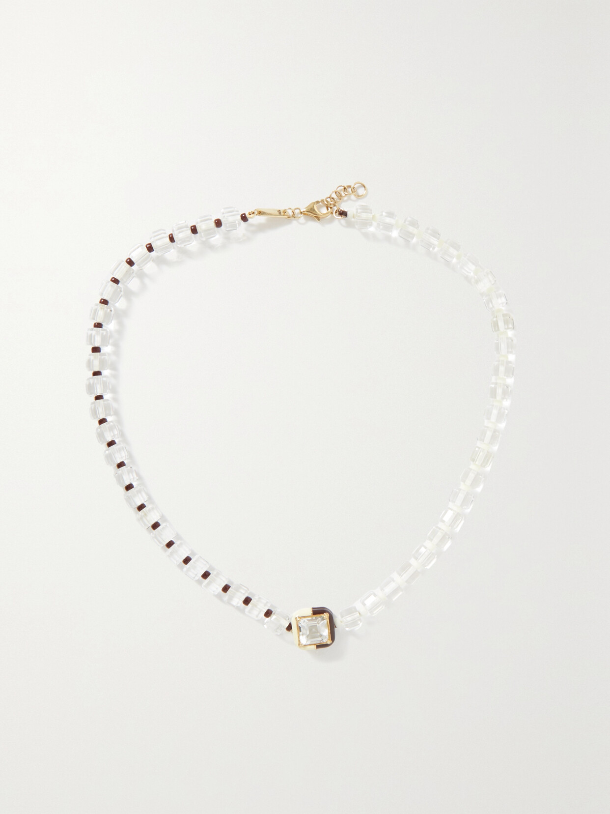 Bea Bongiasca 9-karat Gold, Silver, Enamel, Crystal And Beaded Necklace - Neutrals