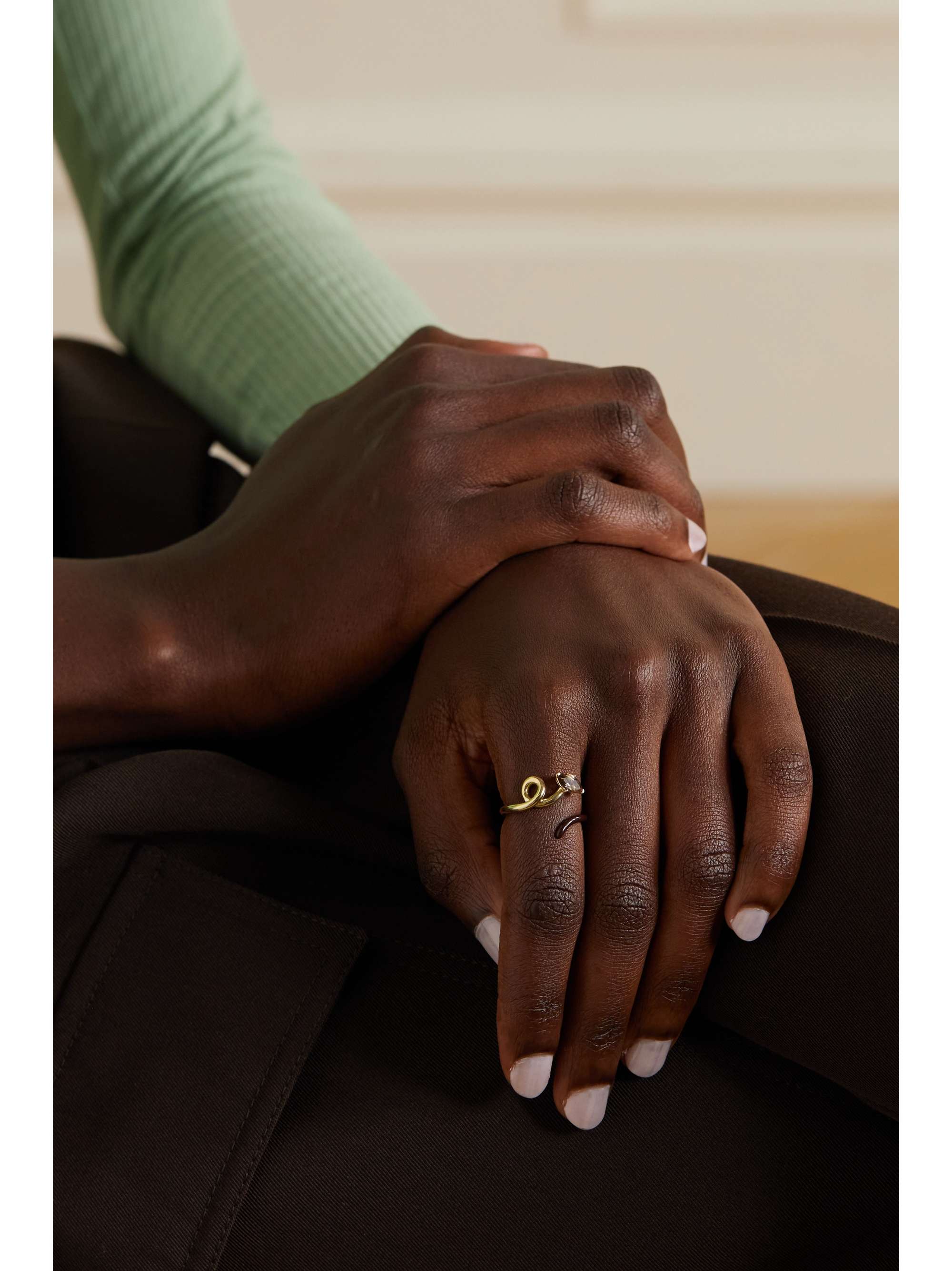 BEA BONGIASCA Baby Vine 9-karat gold, silver, enamel and amethyst ring