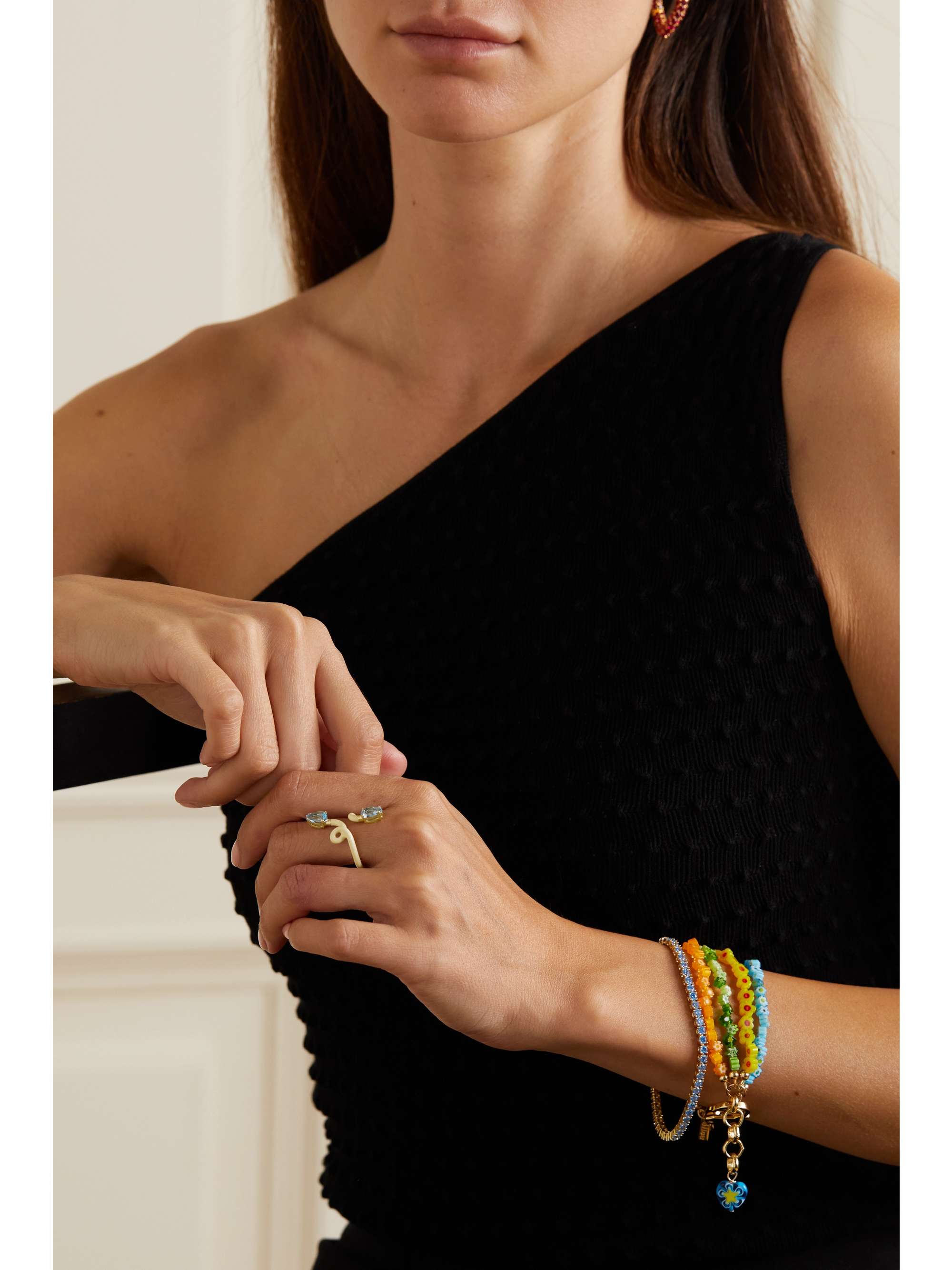BEA BONGIASCA Double Vine 9-karat gold, silver, enamel and topaz ring
