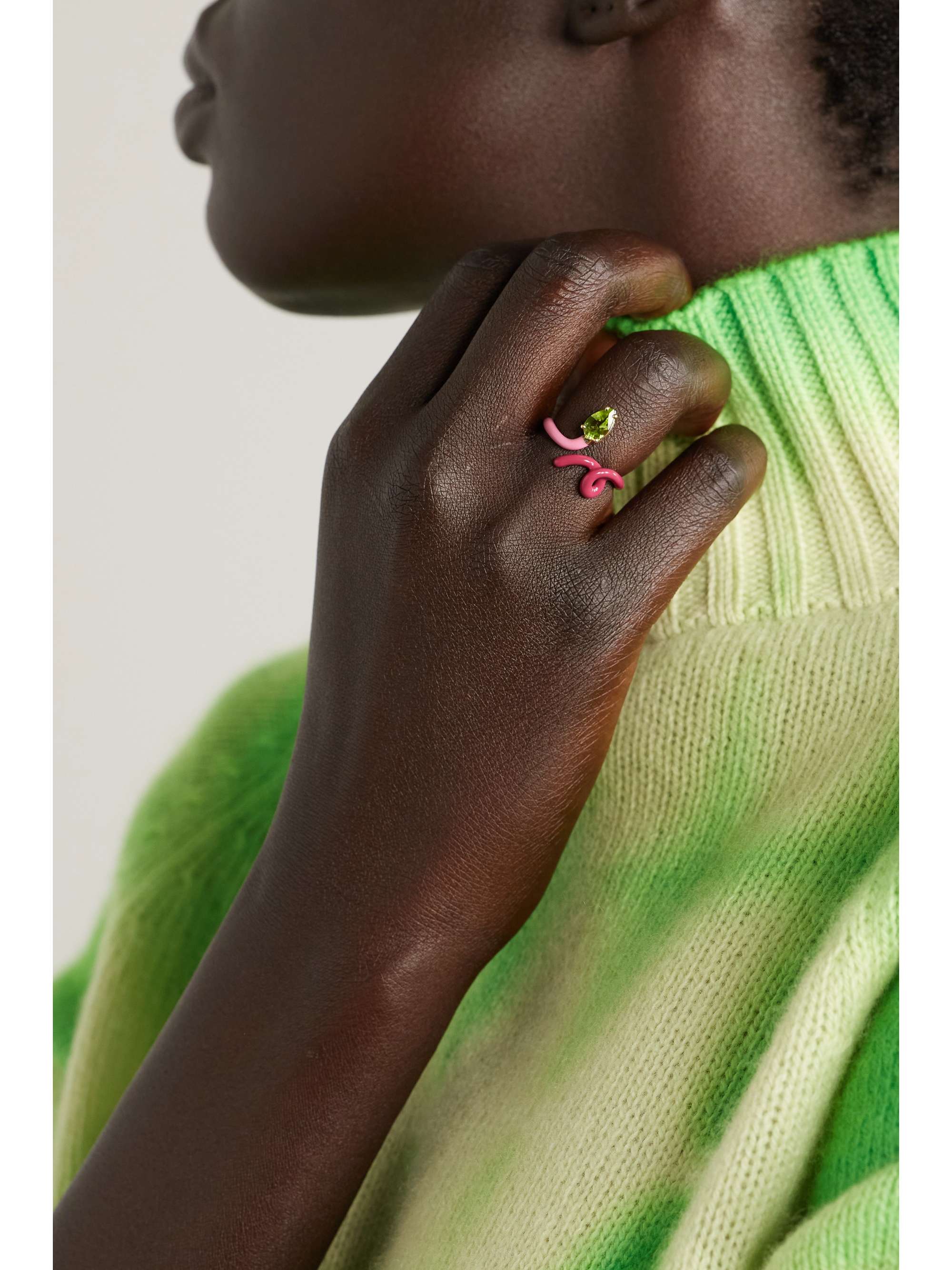 BEA BONGIASCA Baby Vine 9-karat gold, silver, enamel and amethyst ring