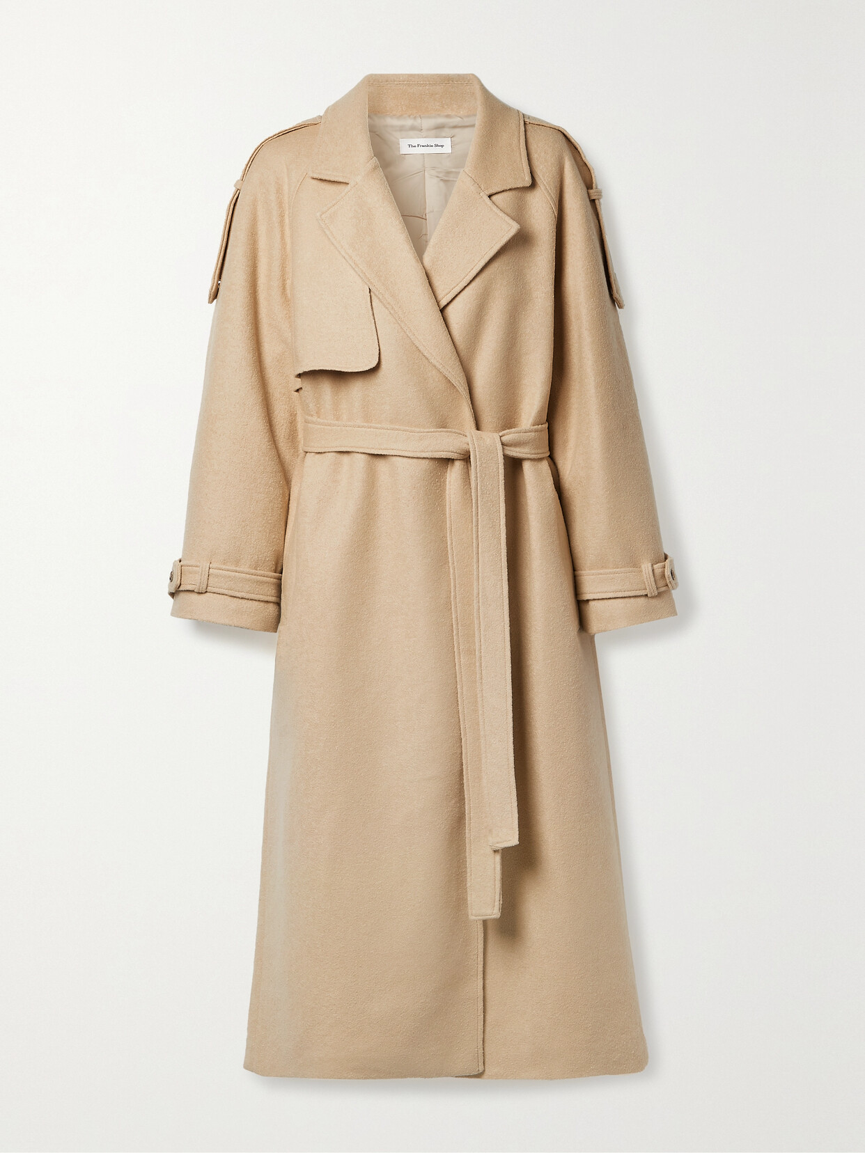 The Frankie Shop Suzanne Belted Wool-felt Trench Coat In Neutrals