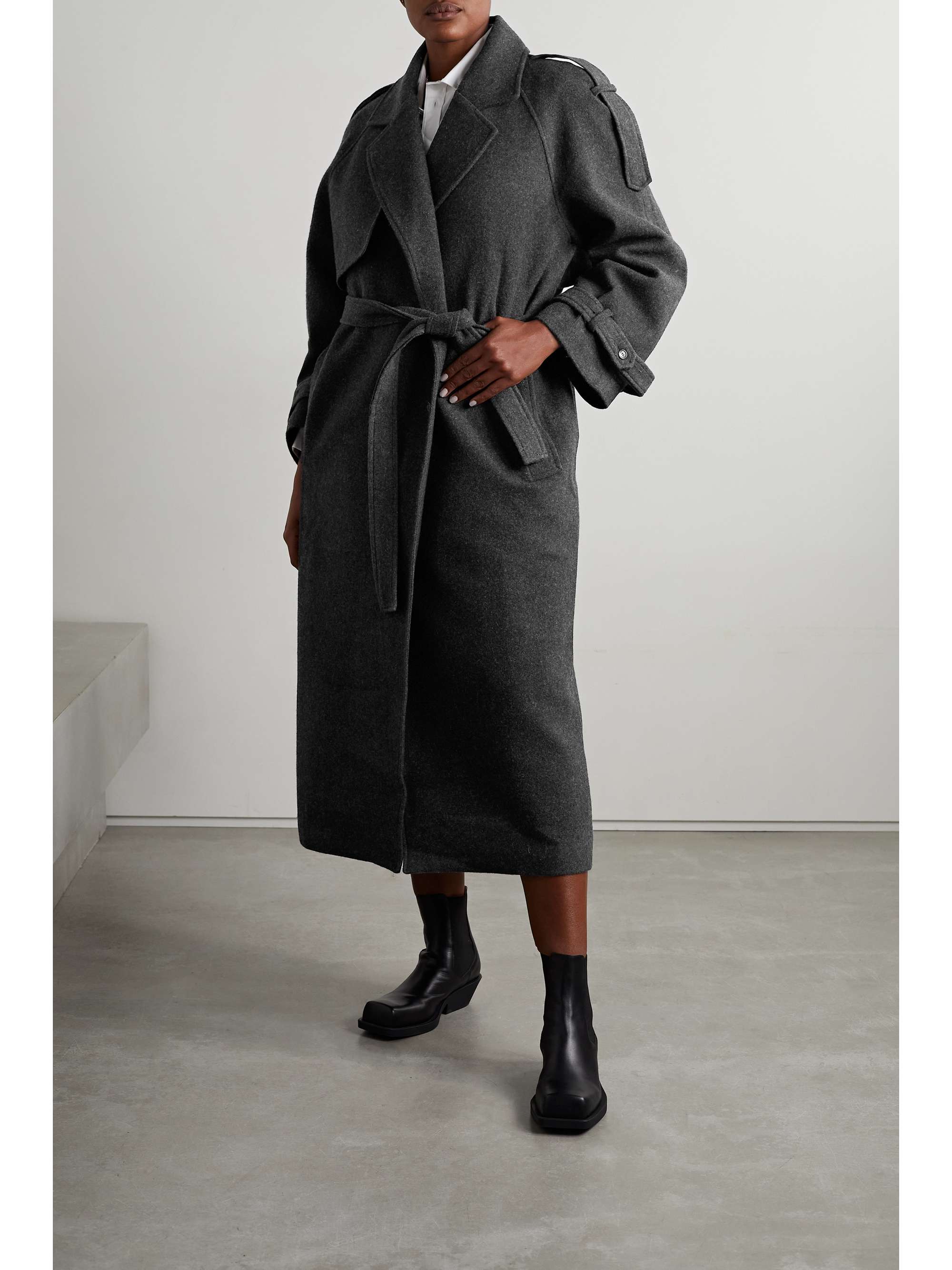 THE FRANKIE SHOP Suzanne belted wool-blend felt trench coat