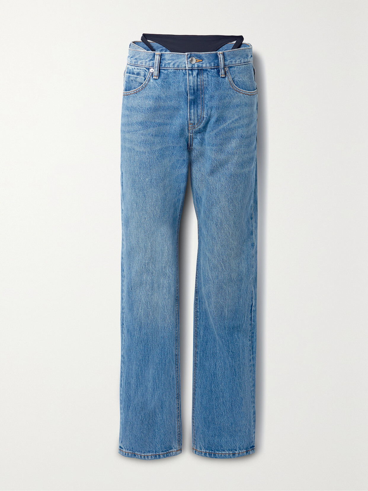 Alexander Wang - Layered Stretch Jersey-trimmed Low-rise Straight-leg Jeans - Blue