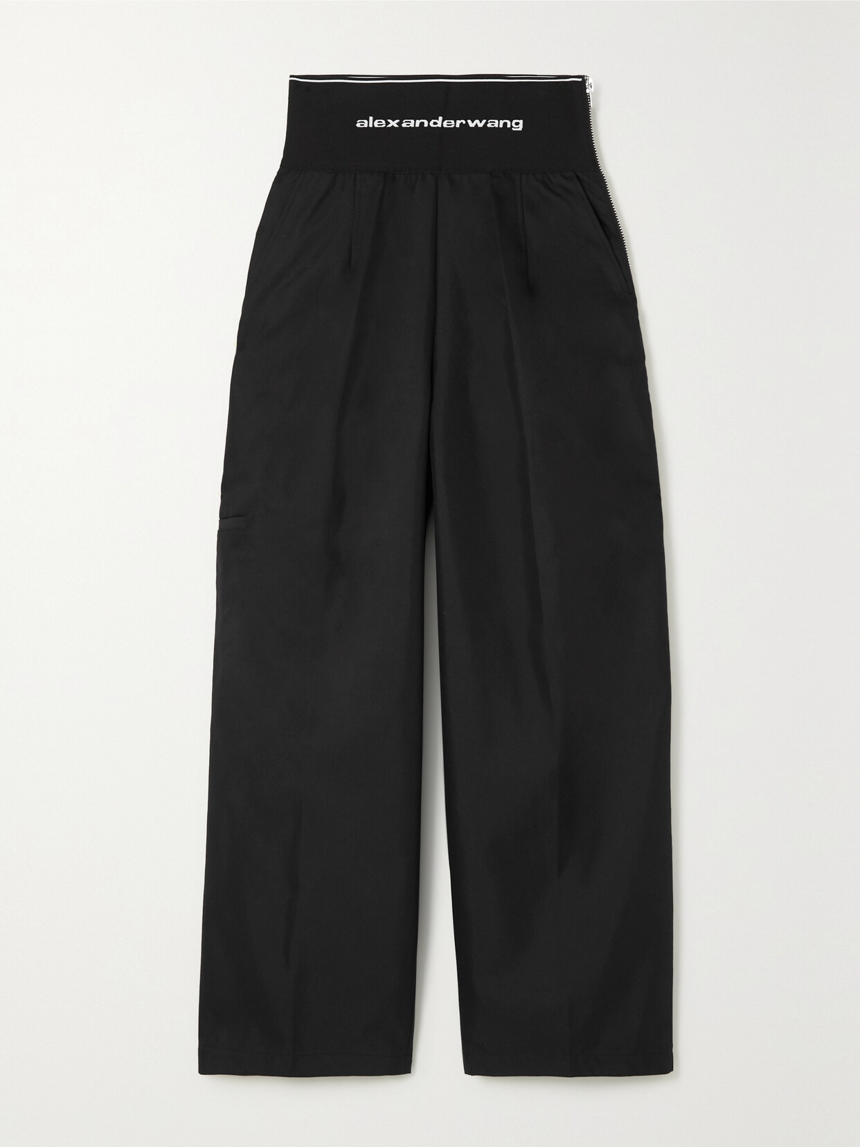 Alexander Wang - Jacquard-trimmed Pleated Cotton-blend Straight-leg Pants - Black