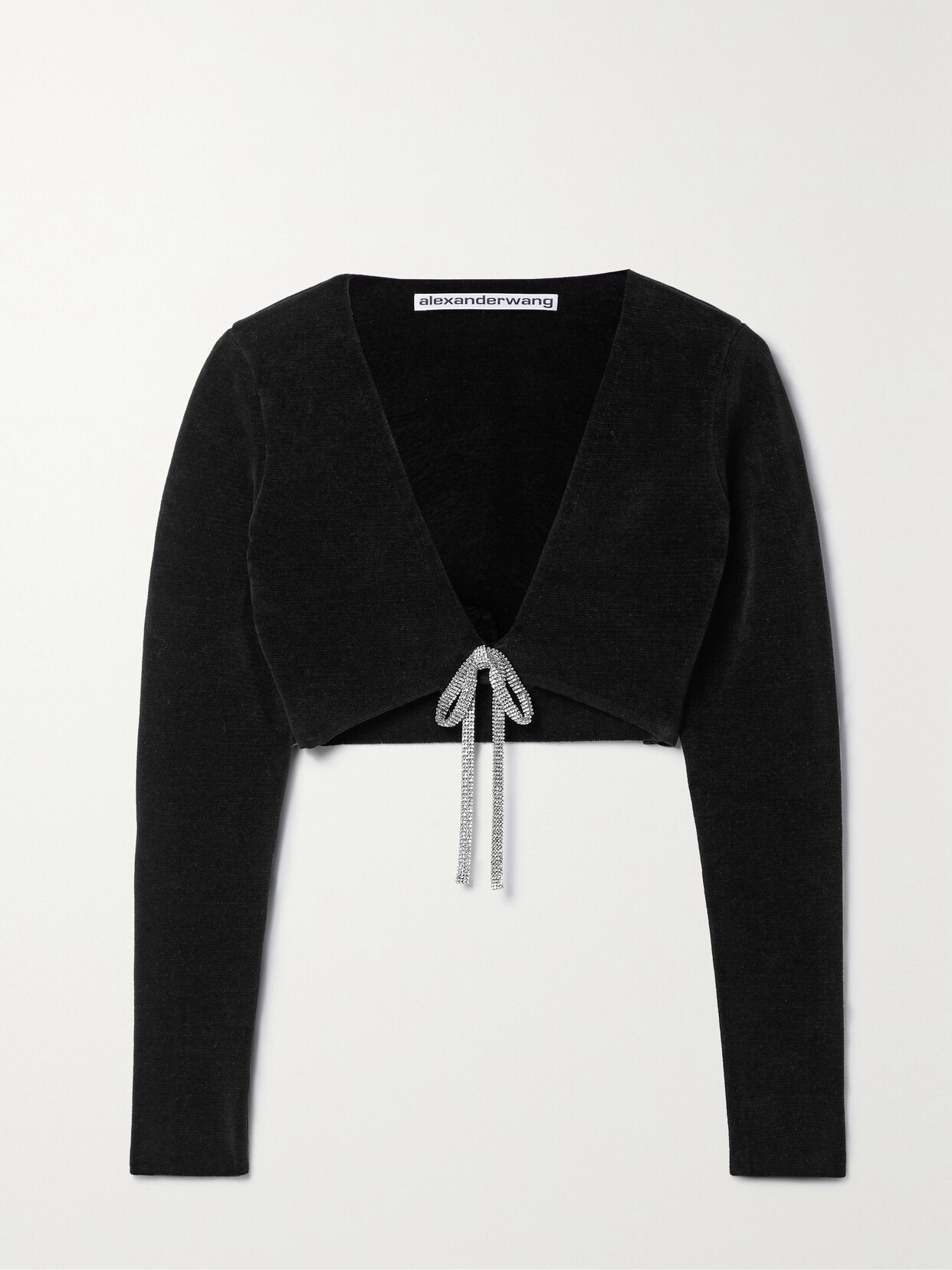 Alexander Wang - Cropped Crystal-embellished Cotton-blend Chenille Cardigan - Black