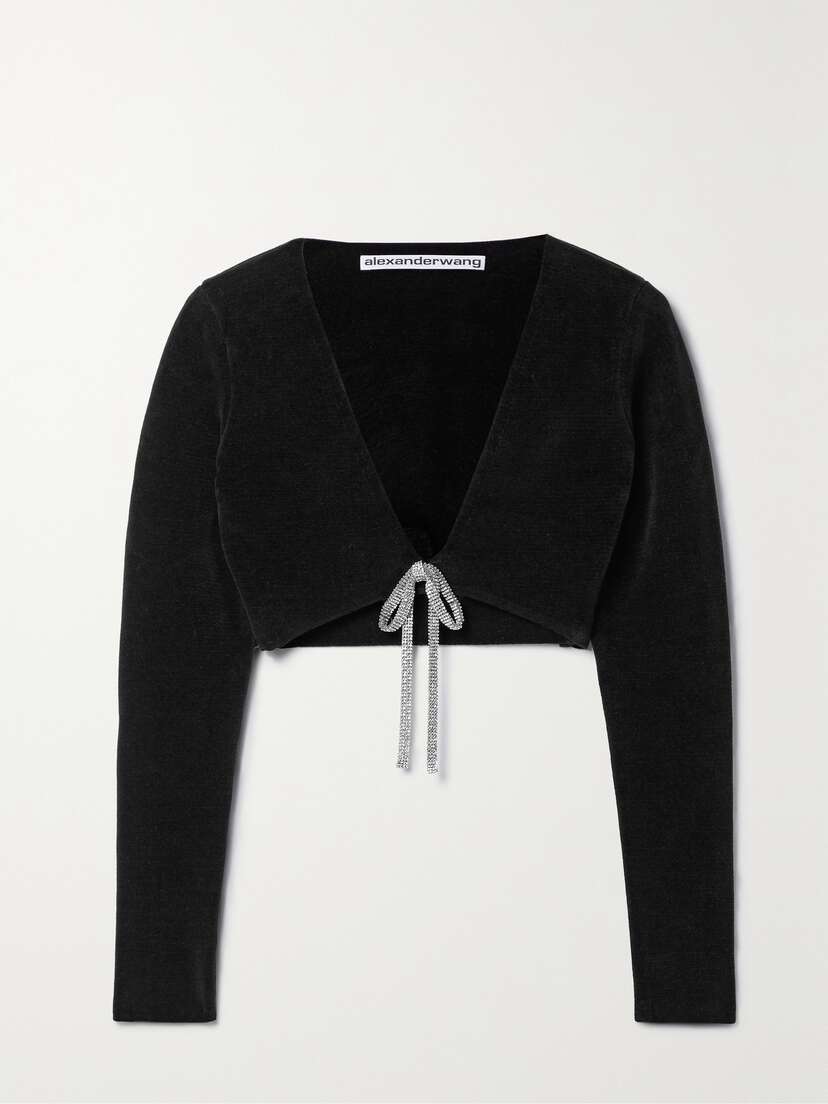 Alexander Wang Cropped Crystal-embellished Cotton-blend Chenille Cardigan - x large