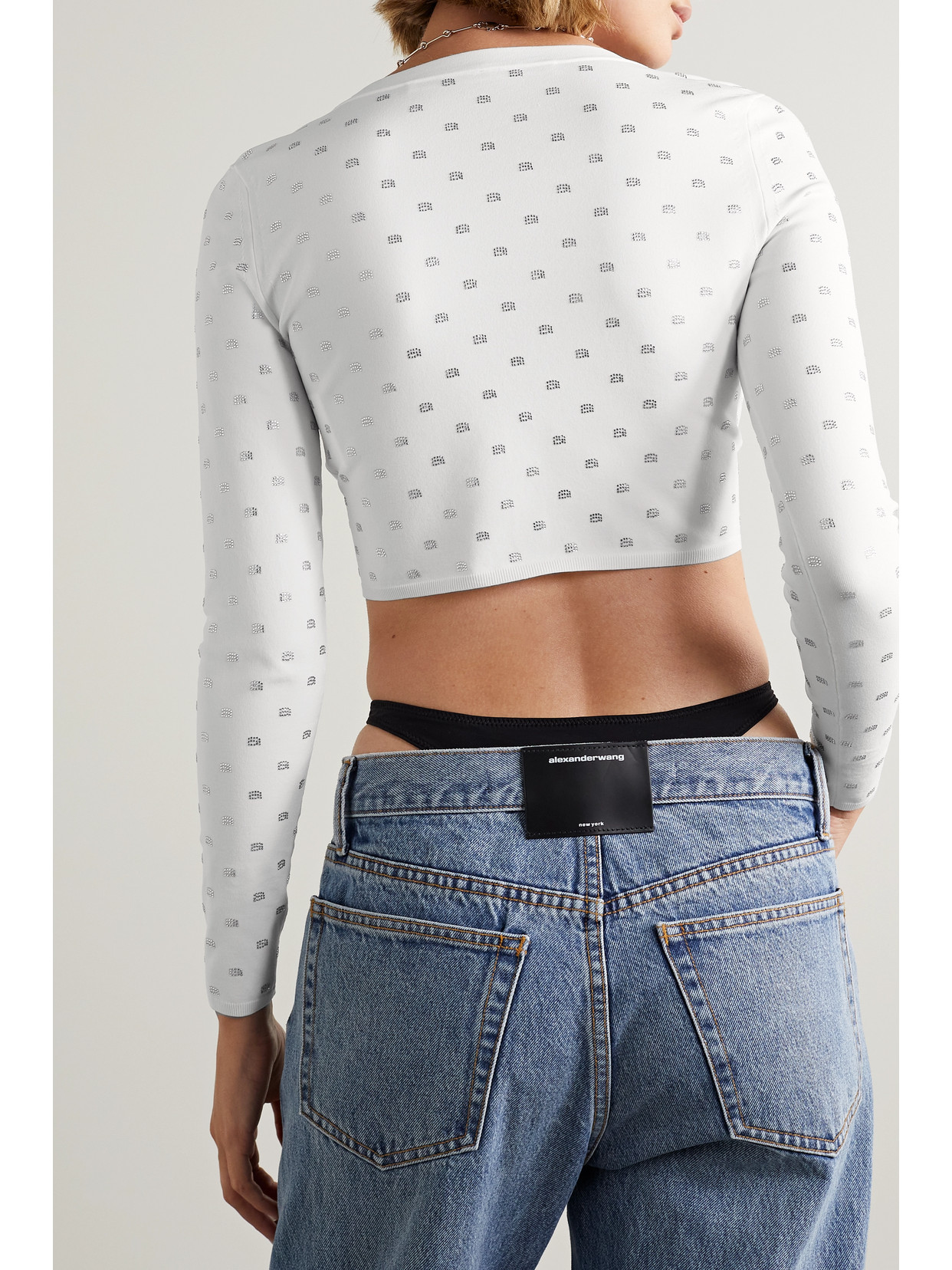 Alexander Wang Crystal-logo Cropped Cardigan In White