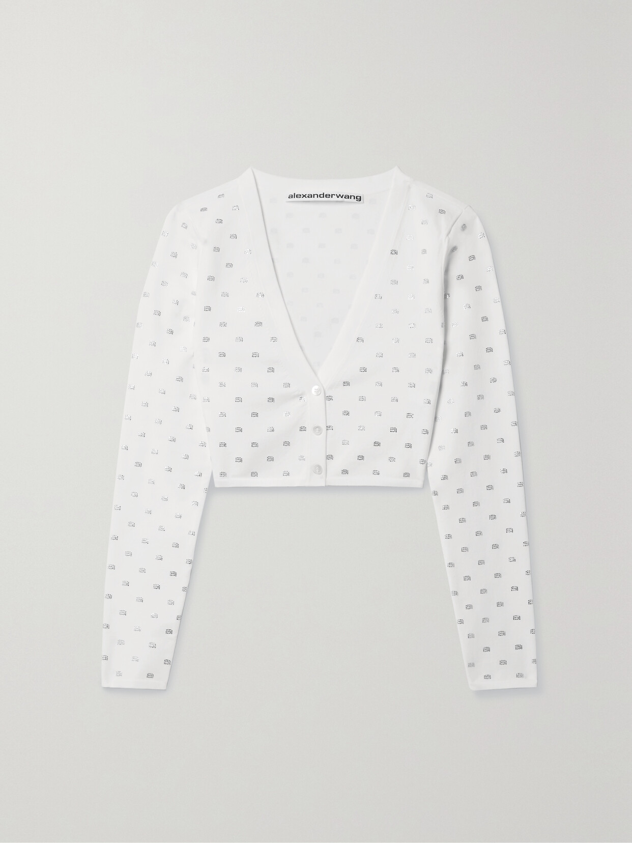 Alexander Wang Crystal-logo Cropped Cardigan In White