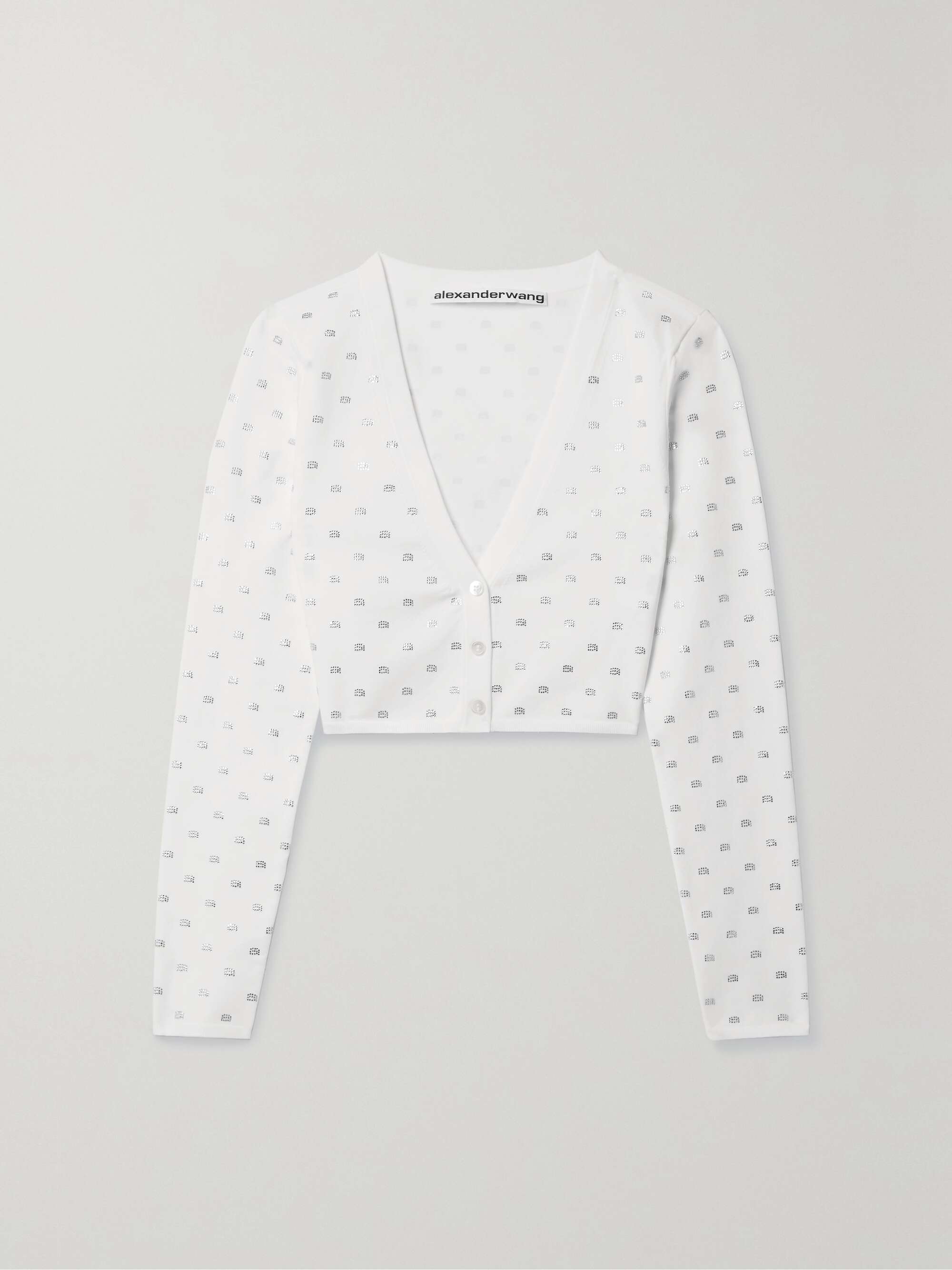 ALEXANDER WANG Cropped crystal-embellished stretch-knit cardigan