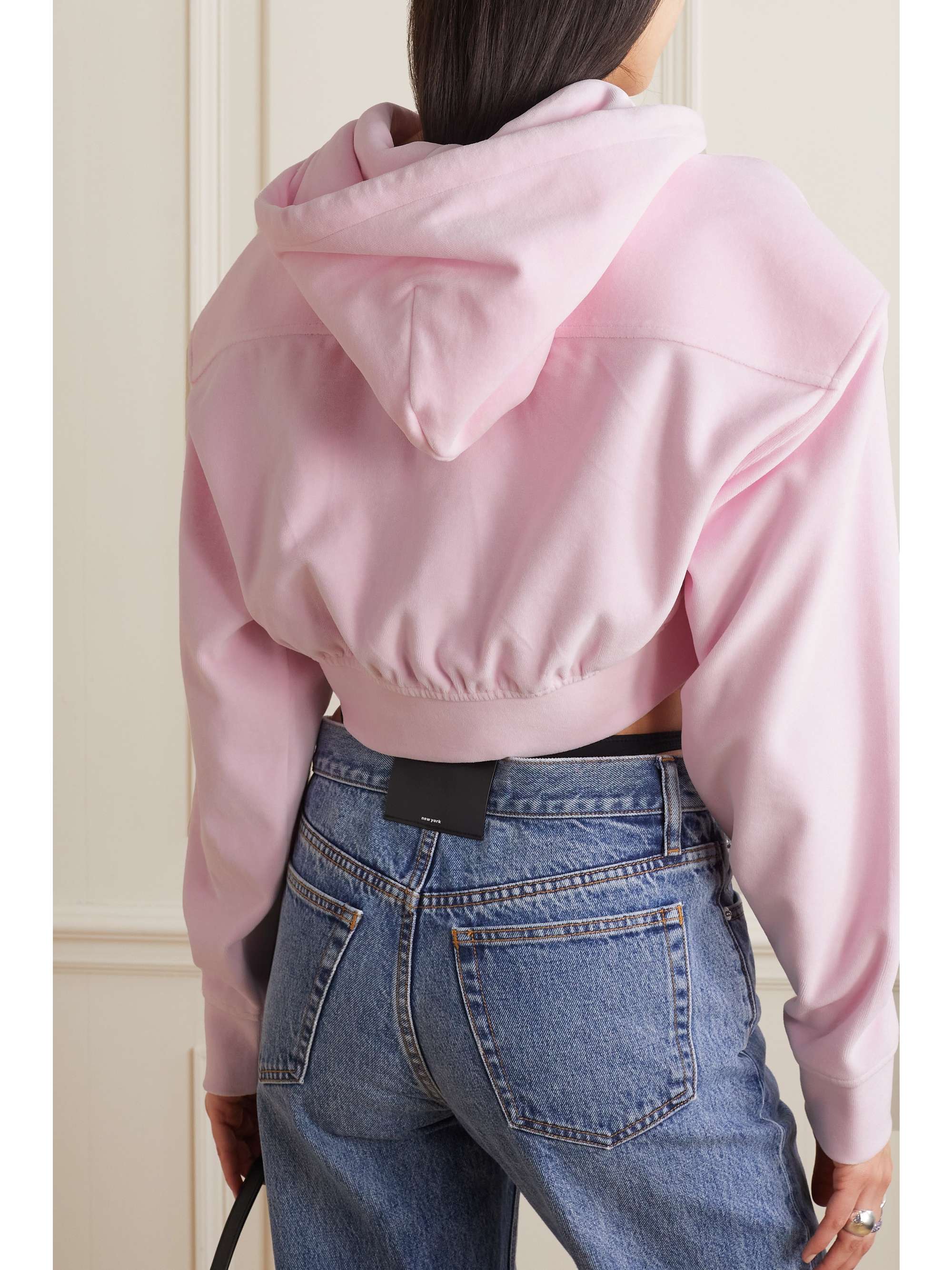 Cropped cotton-blend velour hoodie