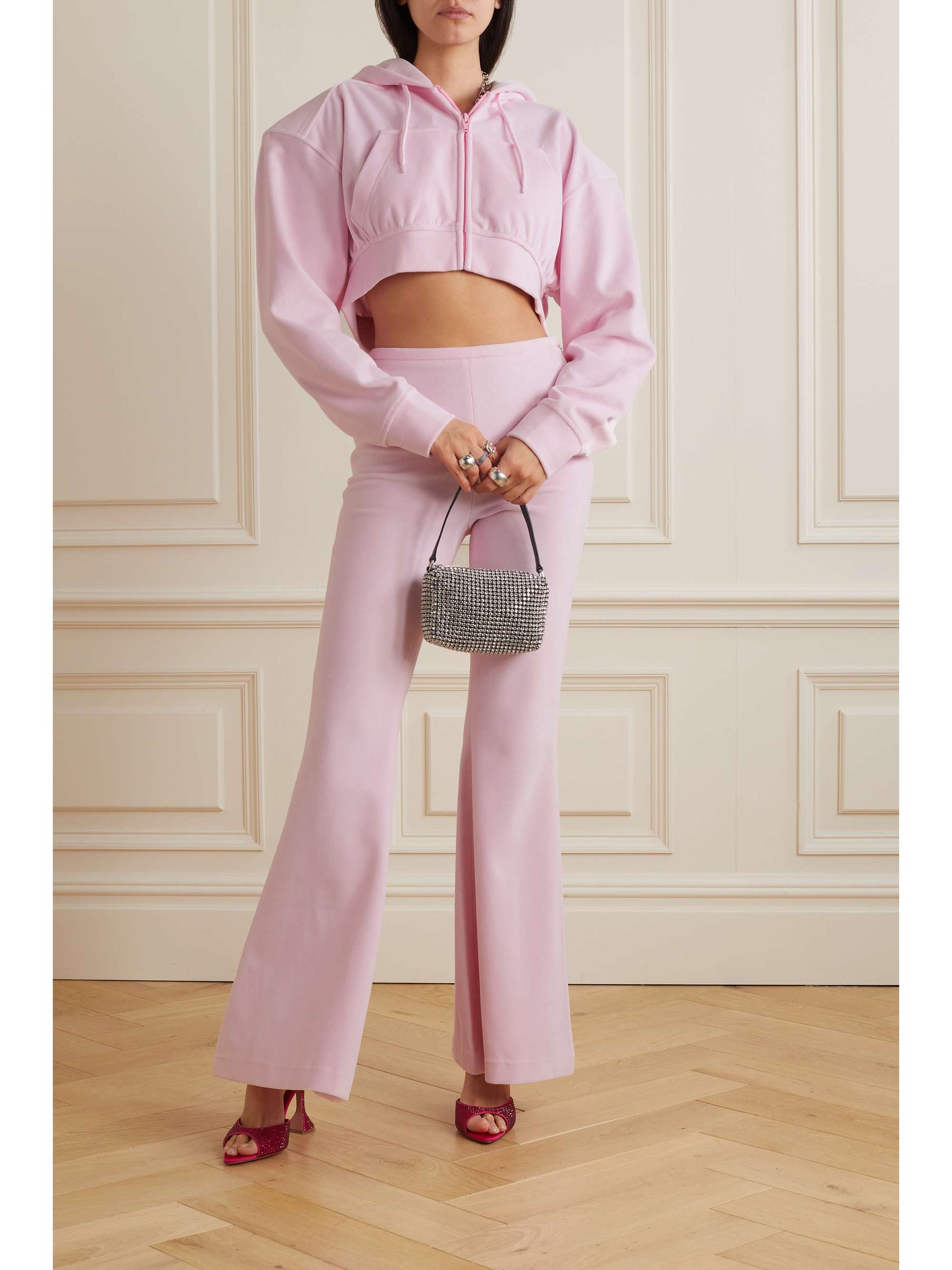 ALEXANDER WANG Cropped cotton-blend velour hoodie | NET-A-PORTER