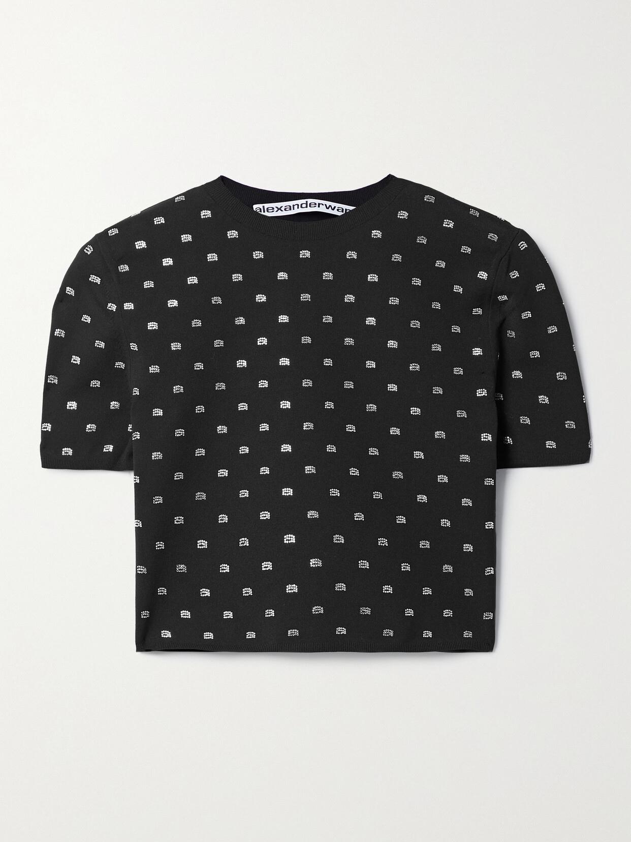 Alexander Wang Cropped Logo Tee In Crystal Nylon In Black
