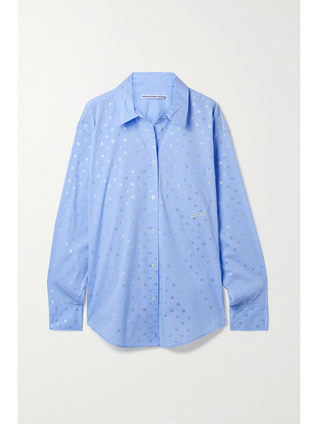 Alexander Wang - Crystal-embellished Pinstriped Stretch Cotton-blend Shirt - Blue