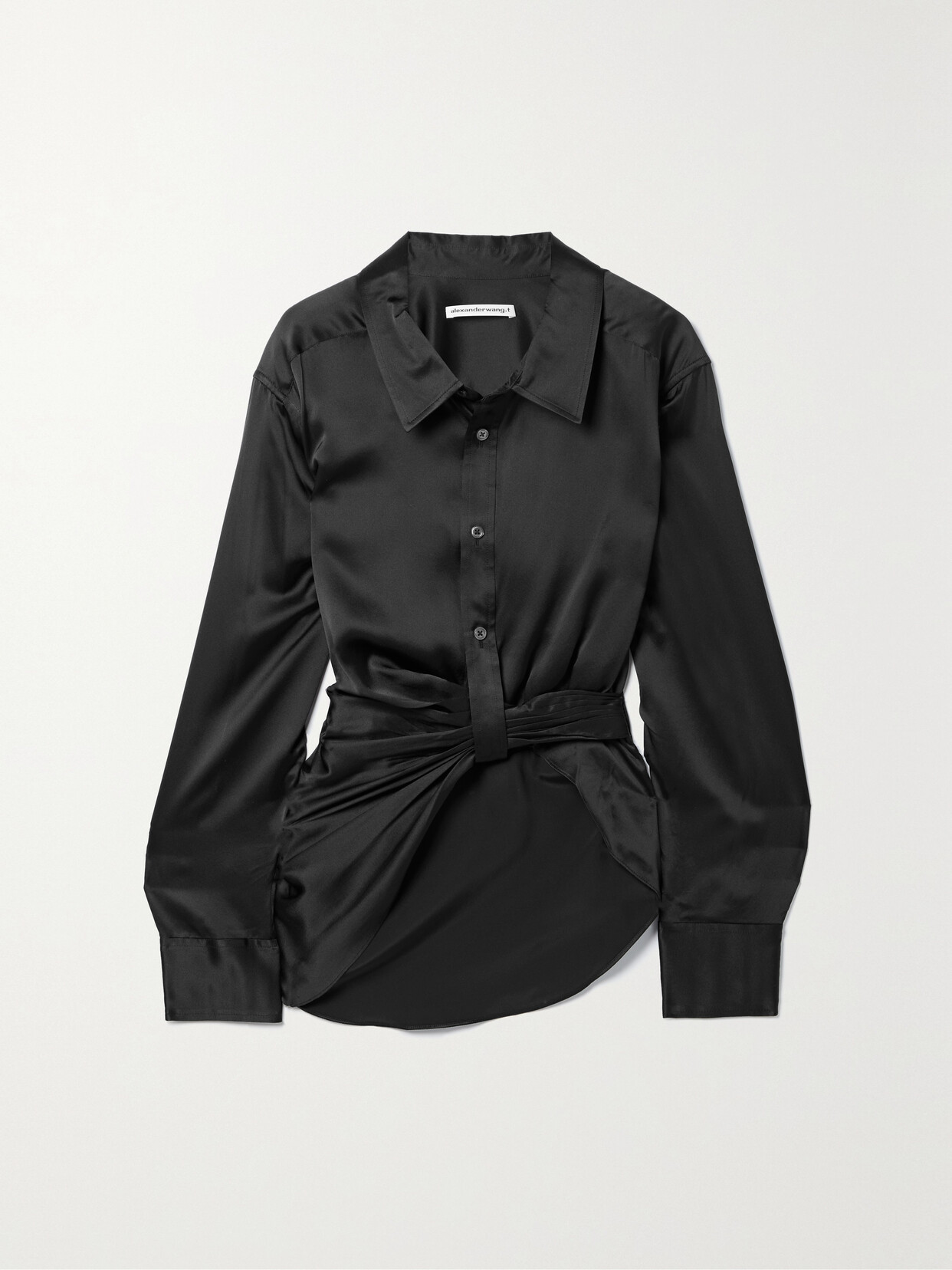 alexanderwang.t - Gathered Silk-charmeuse Shirt - Black