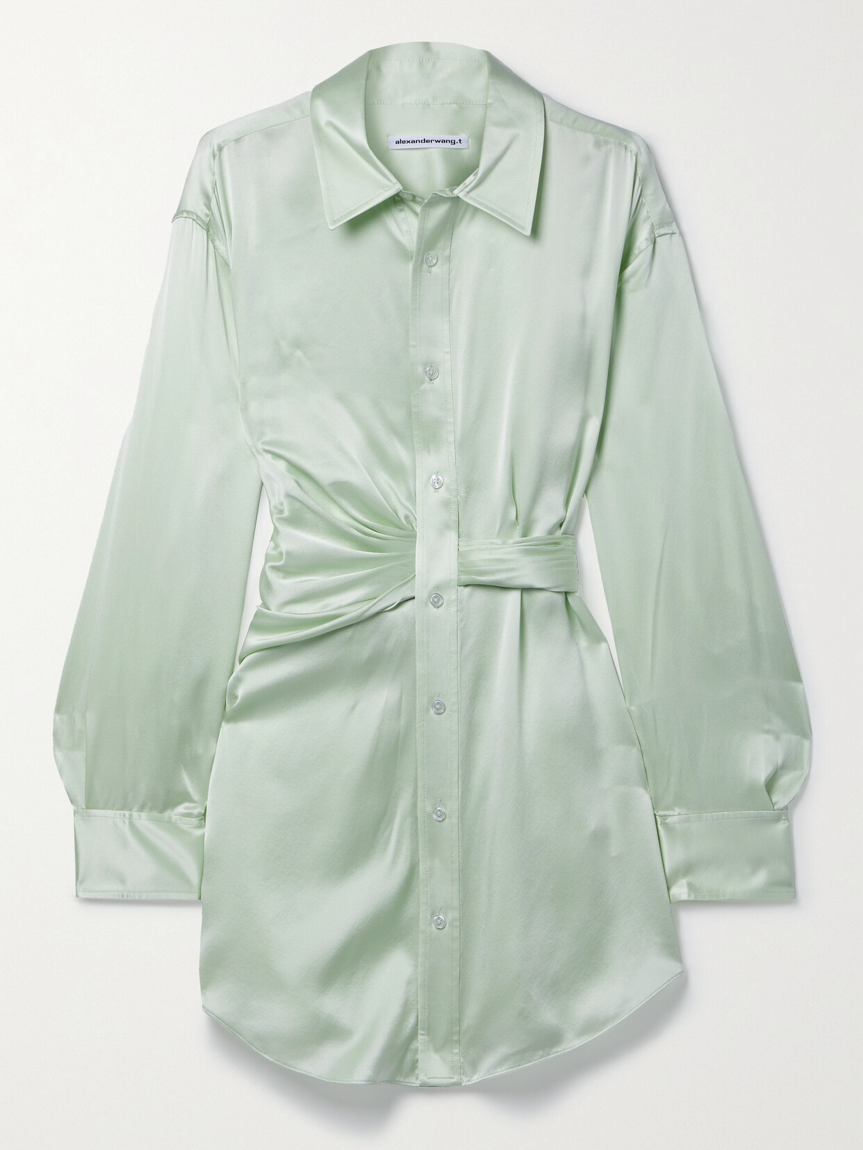 alexanderwang.t - Draped Silk-charmeuse Mini Shirt Dress - Green