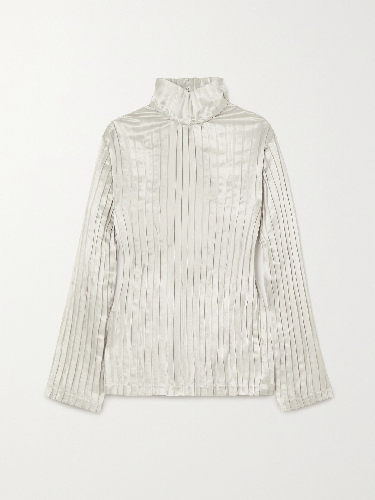 Interior The Twiggy Pleated Satin Turtleneck Top - Silver