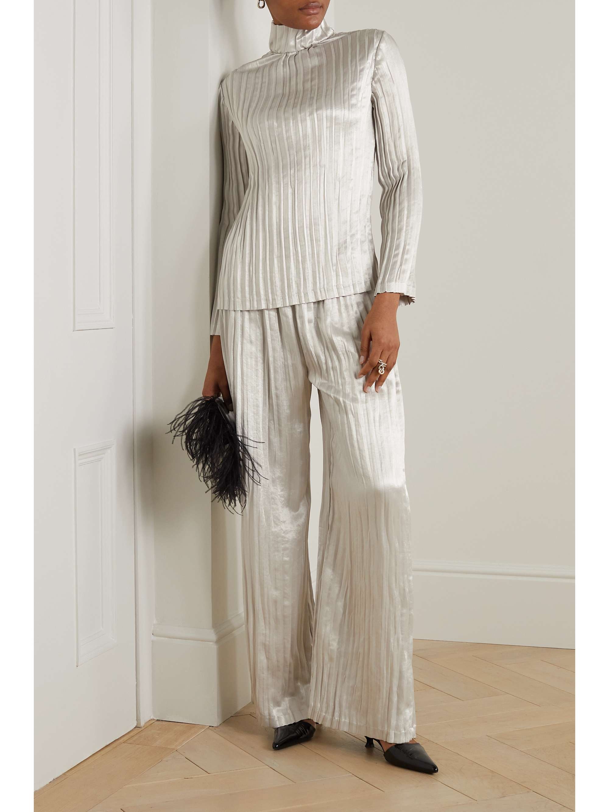 INTERIOR The Twiggy pleated satin turtleneck top