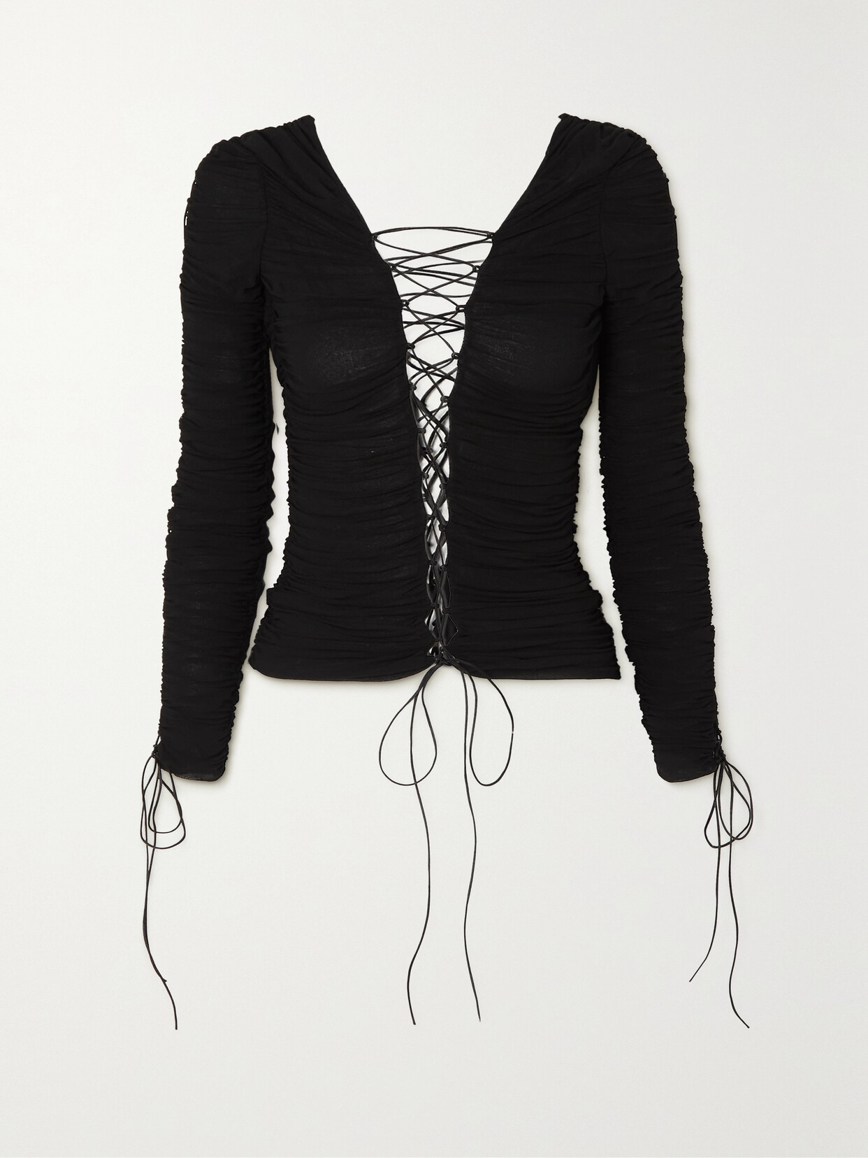 Interior - Kit Ruched Lace-up Stretch-jersey Top - Black