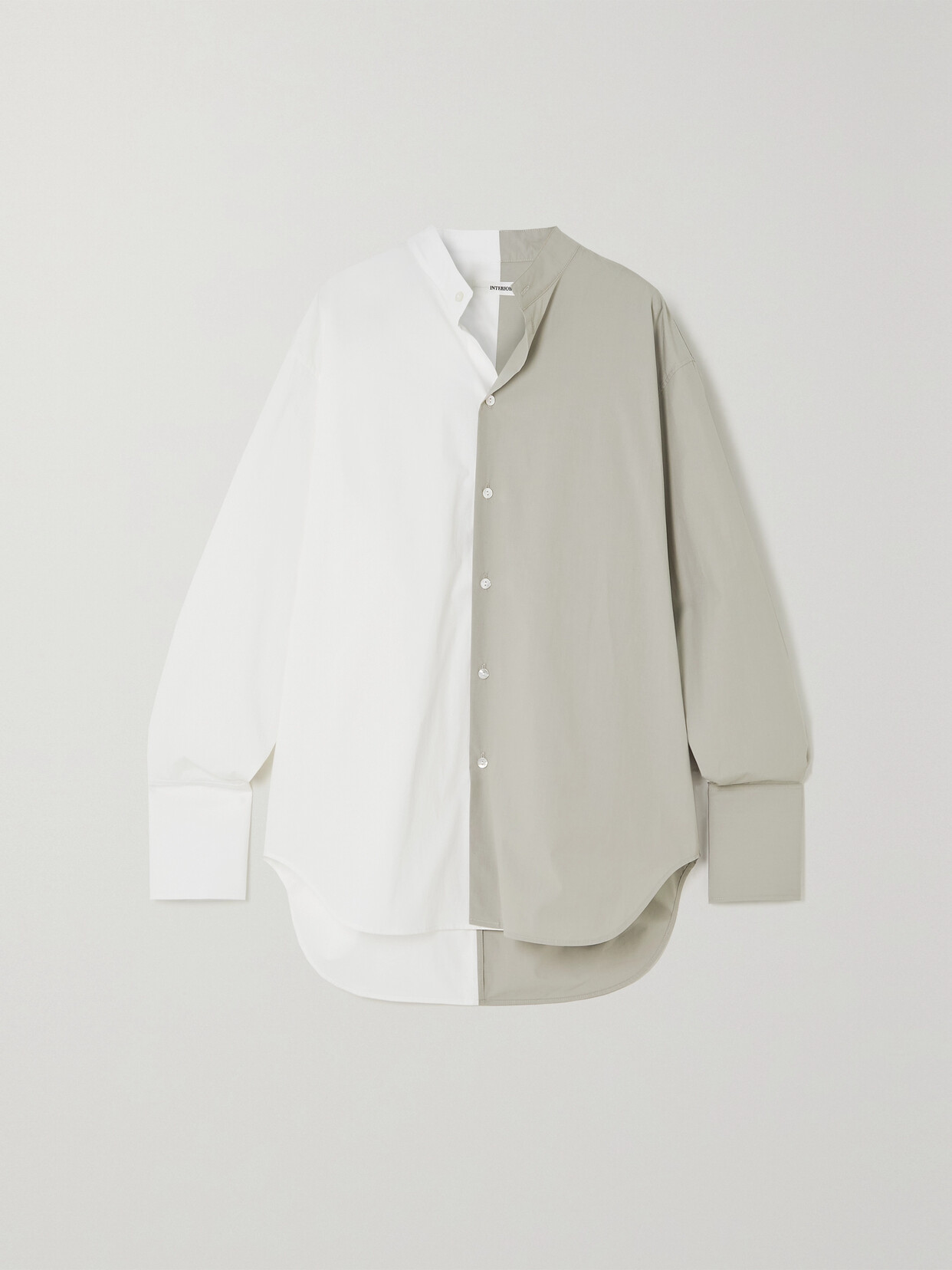 Interior Duo Oversized Two-tone Cotton Shirt - White