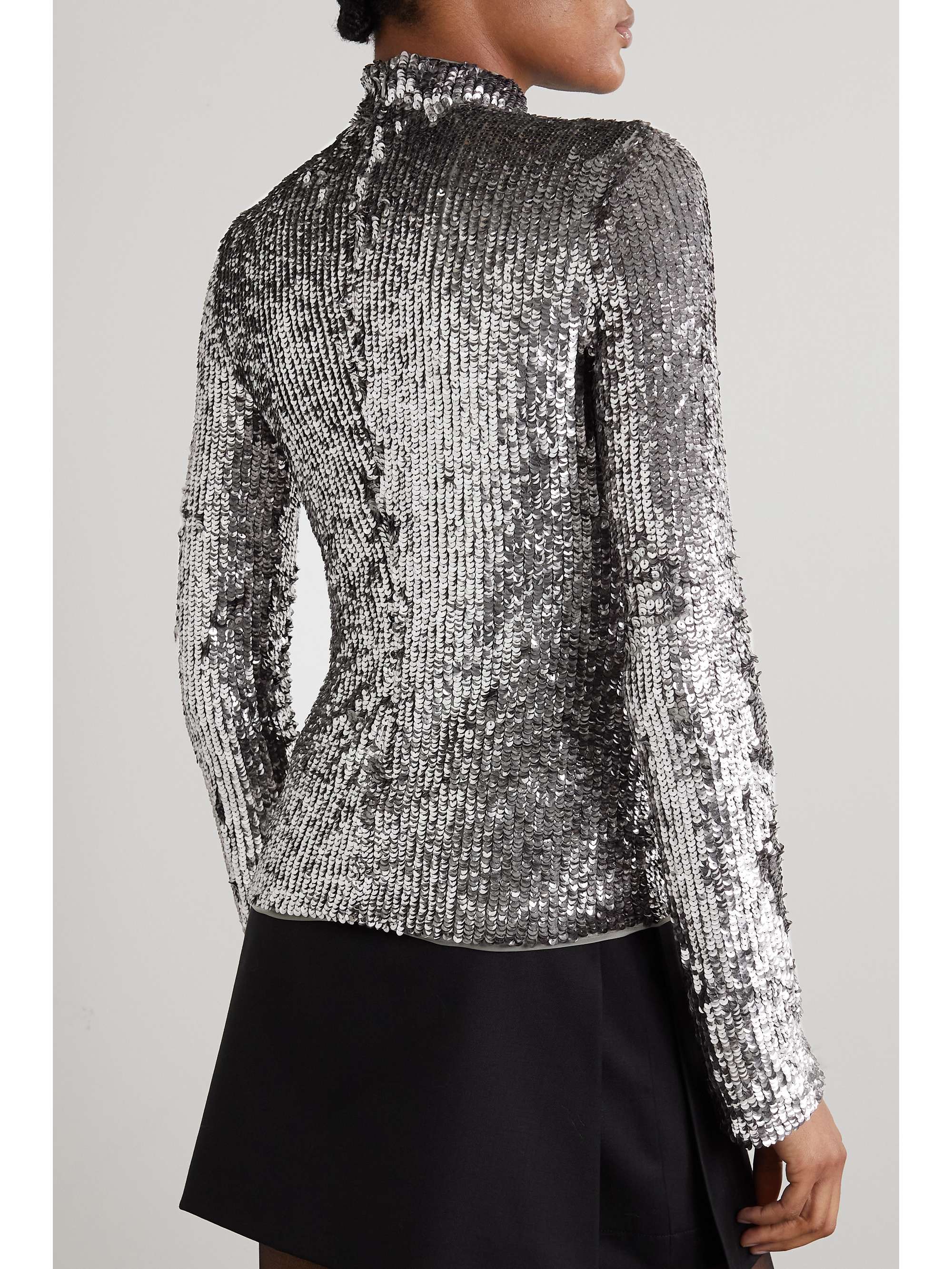 INTERIOR Frances sequined stretch-tulle top