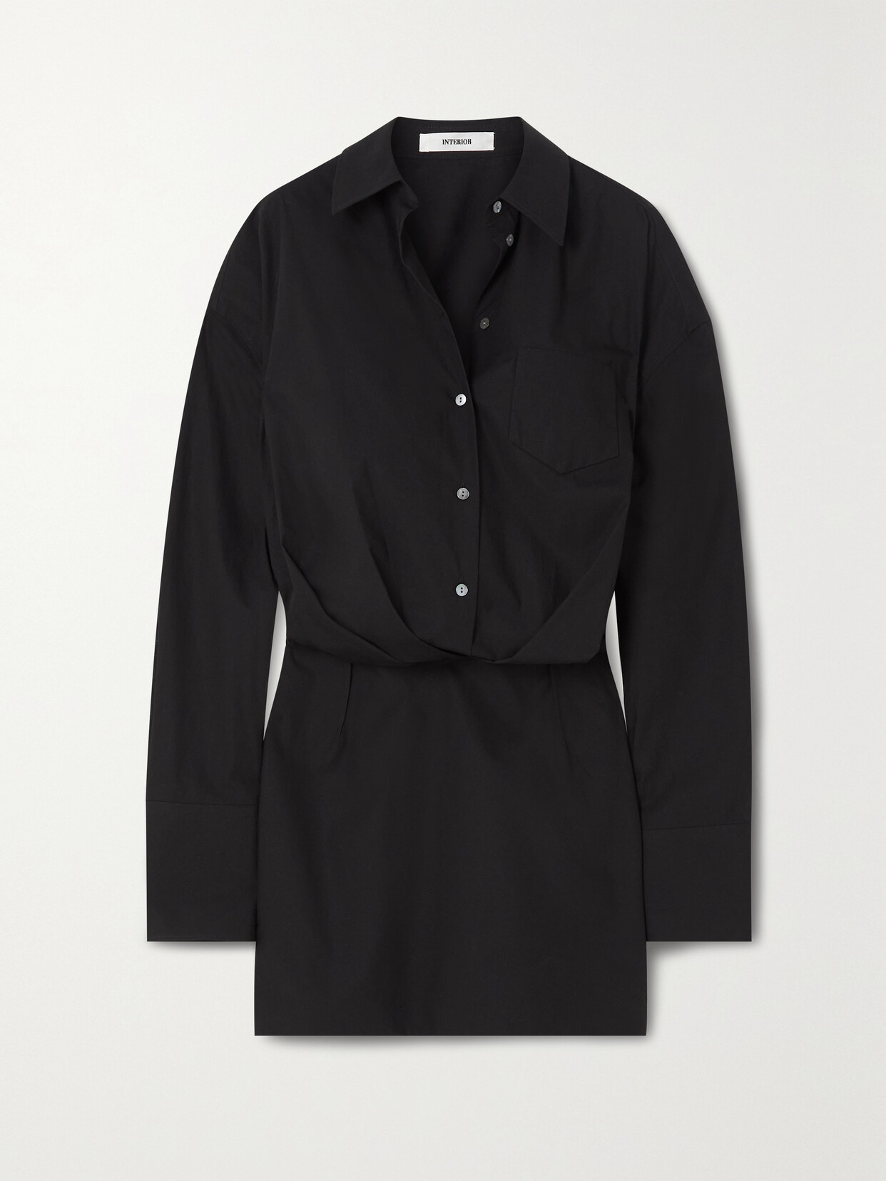 Interior - The Tutto Draped Cotton-poplin Mini Shirt Dress - Black