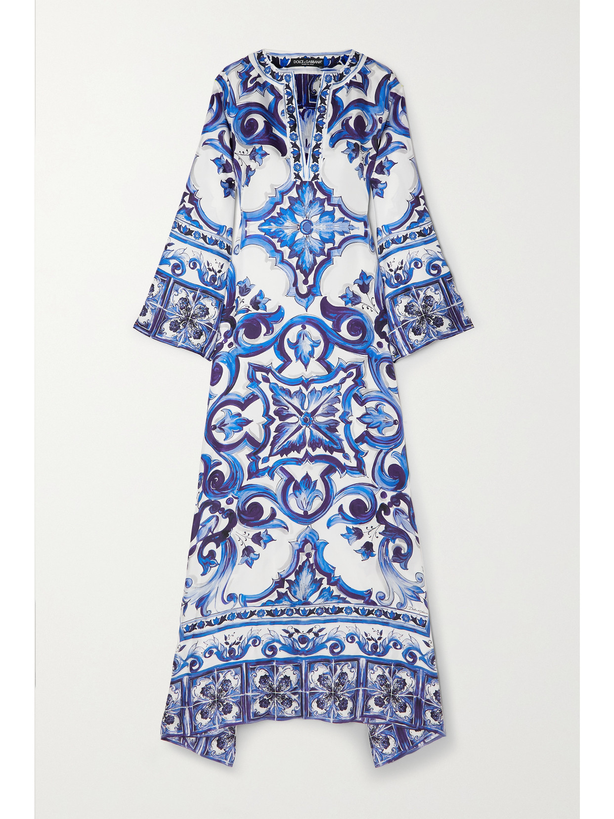 Dolce & Gabbana Majolica-print Silk Kaftan Gown In Blue