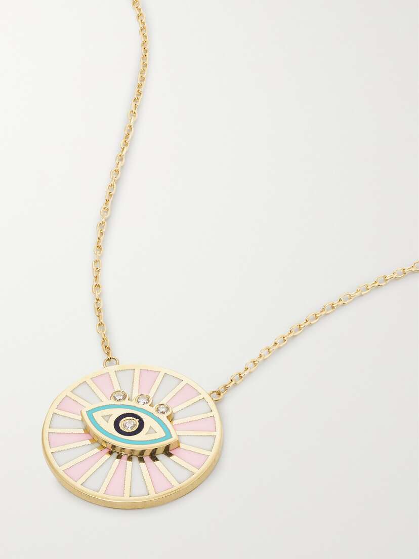 L’Atelier Nawbar Spiral Eye 18-karat Gold, Enamel And Diamond Necklace