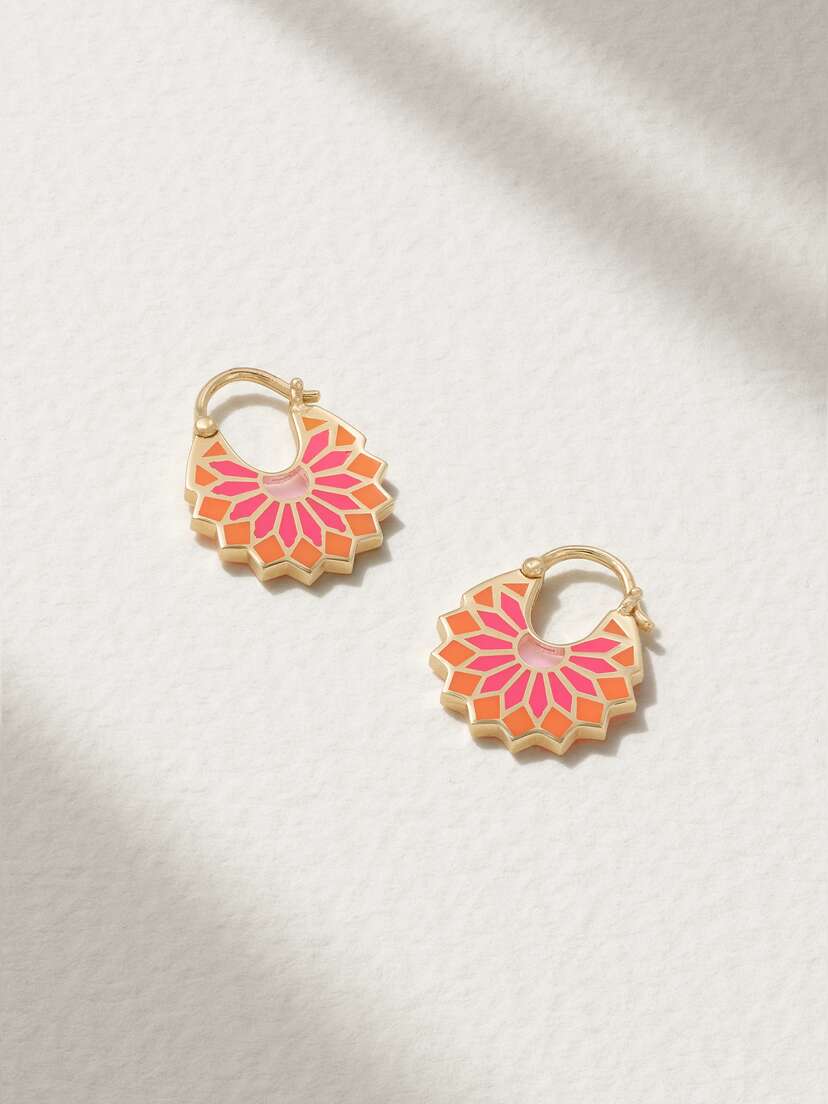 L’Atelier Nawbar The Mini Lady Sursock 18-karat Gold Enamel And Quartz Hoop Earrings