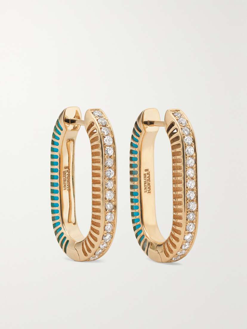 L’Atelier Nawbar Lock Ray Medium 18-karat Gold, Turquoise And Diamond Earrings