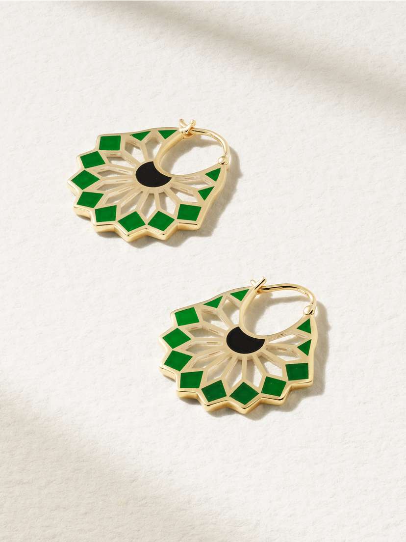 L’Atelier Nawbar The Mini Lady Sursock 18-karat Gold Enamel Hoop Earrings