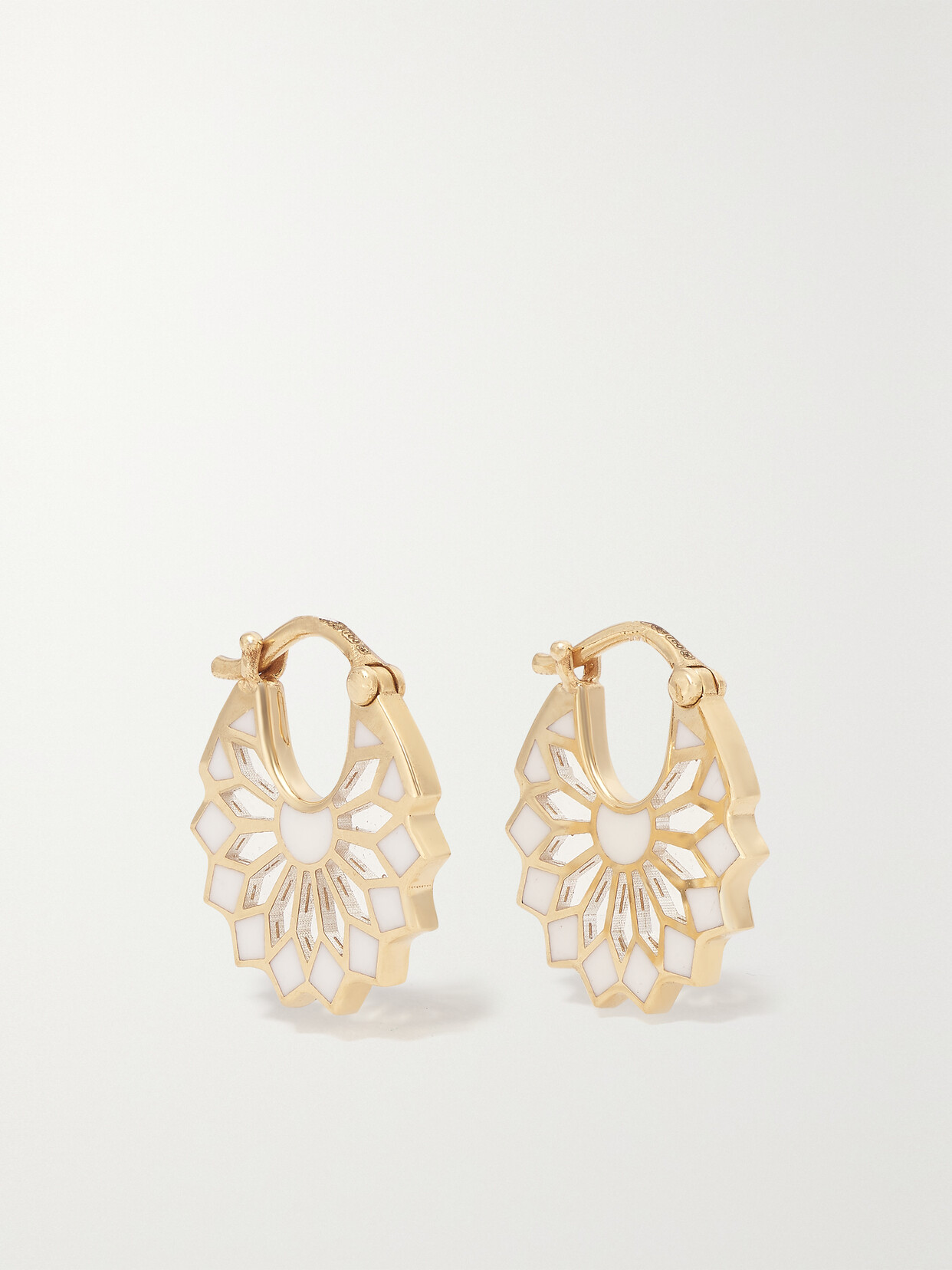 L'atelier Nawbar The Mini Lady Sursock 18-karat Gold Enamel Hoop Earrings In White