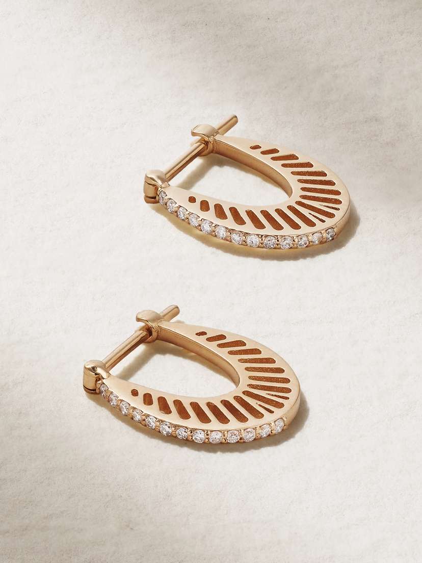 L’Atelier Nawbar Flat Ray Small 18-karat Gold Diamond Hoop Earrings