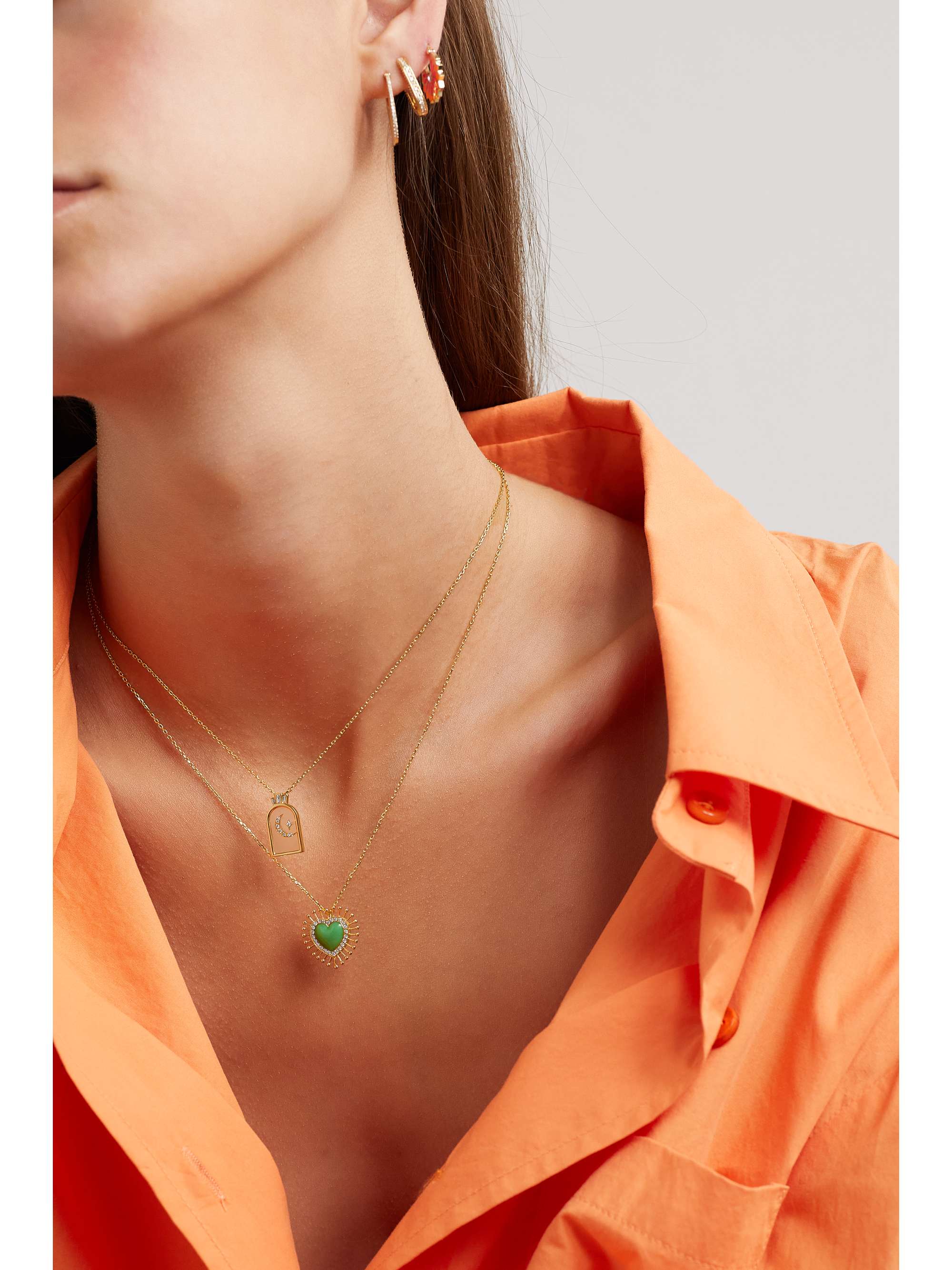 L'ATELIER NAWBAR All Hearts On Me 18-karat gold, enamel and diamond necklace