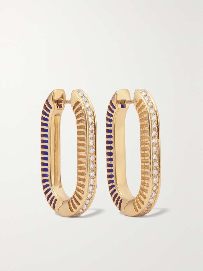 L’Atelier Nawbar Lock Ray Large 18-karat Gold, Lapis Lazuli And Diamond Earrings